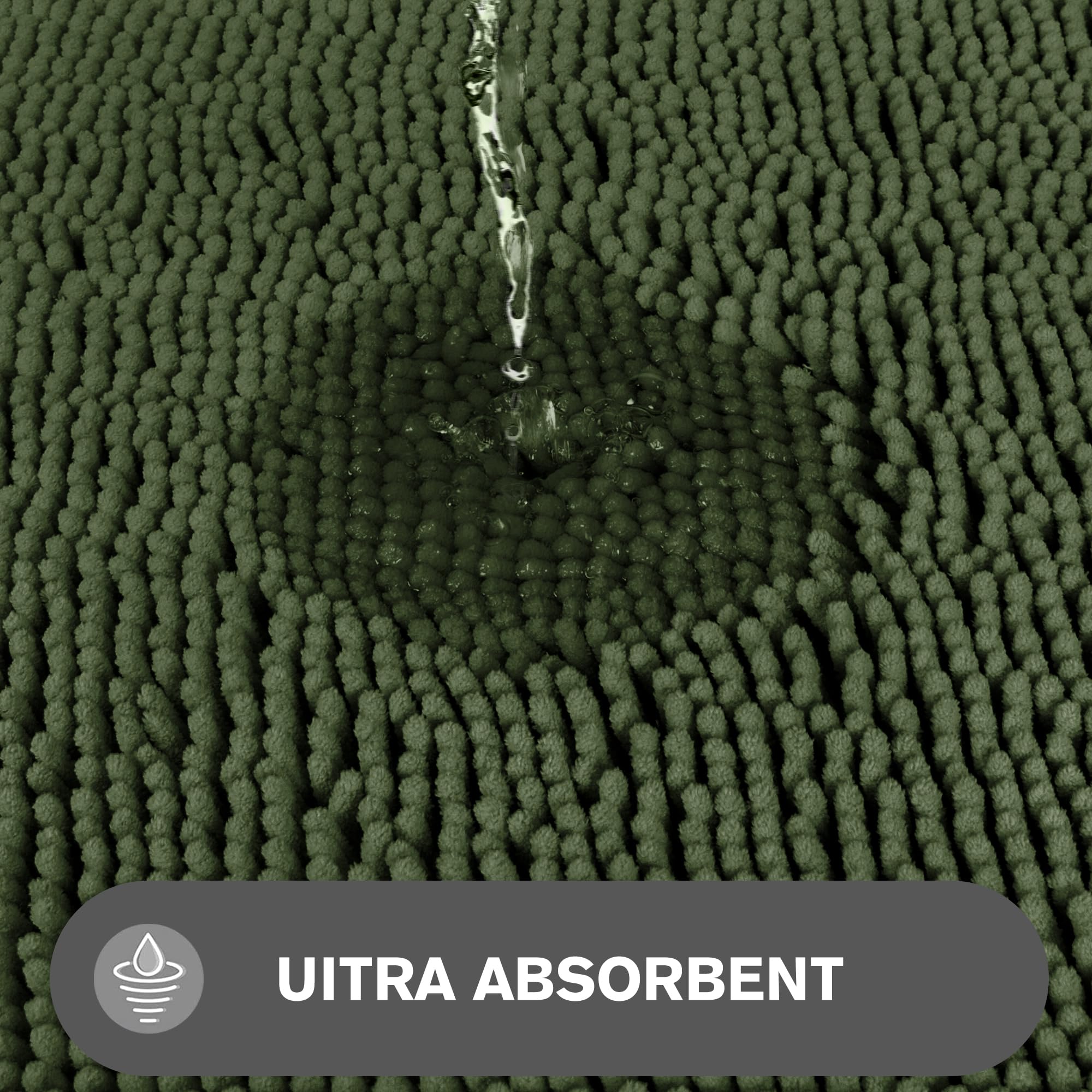 Pureswan Olive Green 47 X 17 Bathroom Rugs - Absorbent And Washable Bath Mat, Non-Slip, Thick Soft Chenille Bath Rugs For Bathro