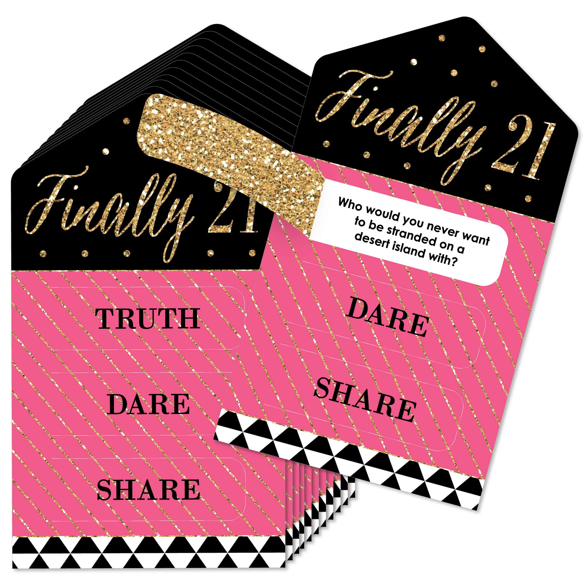 Big Dot Of Happiness Finally 21 Girl - 21St Birthday Party Game Pickle Cards - Truth, Dare, Share Pull Tabs - Set Of 12