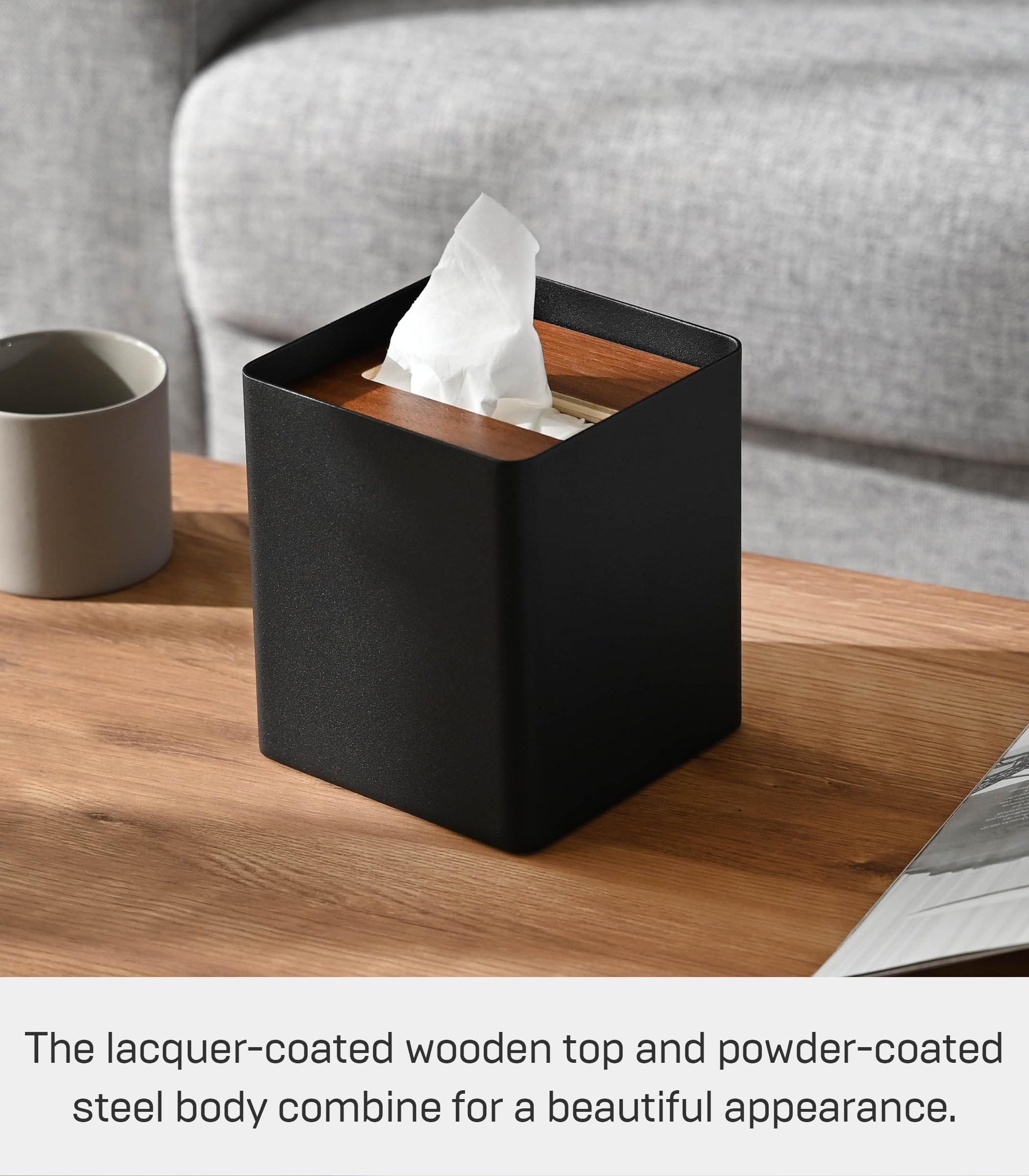 YAMAZAKI Box Cover Home | Steel | Tissue Case  One Size  Walnut