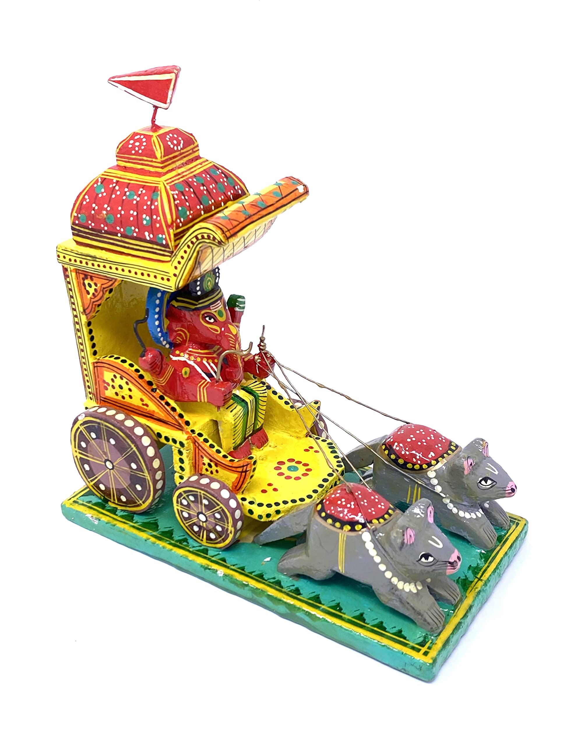 Mahant Ji Lacquer Wooden Ganesh Rath Idol Or Ganesh Rath With Mouse Idol For Ganesh Chaturthi Decoration Collectible Showpiece F