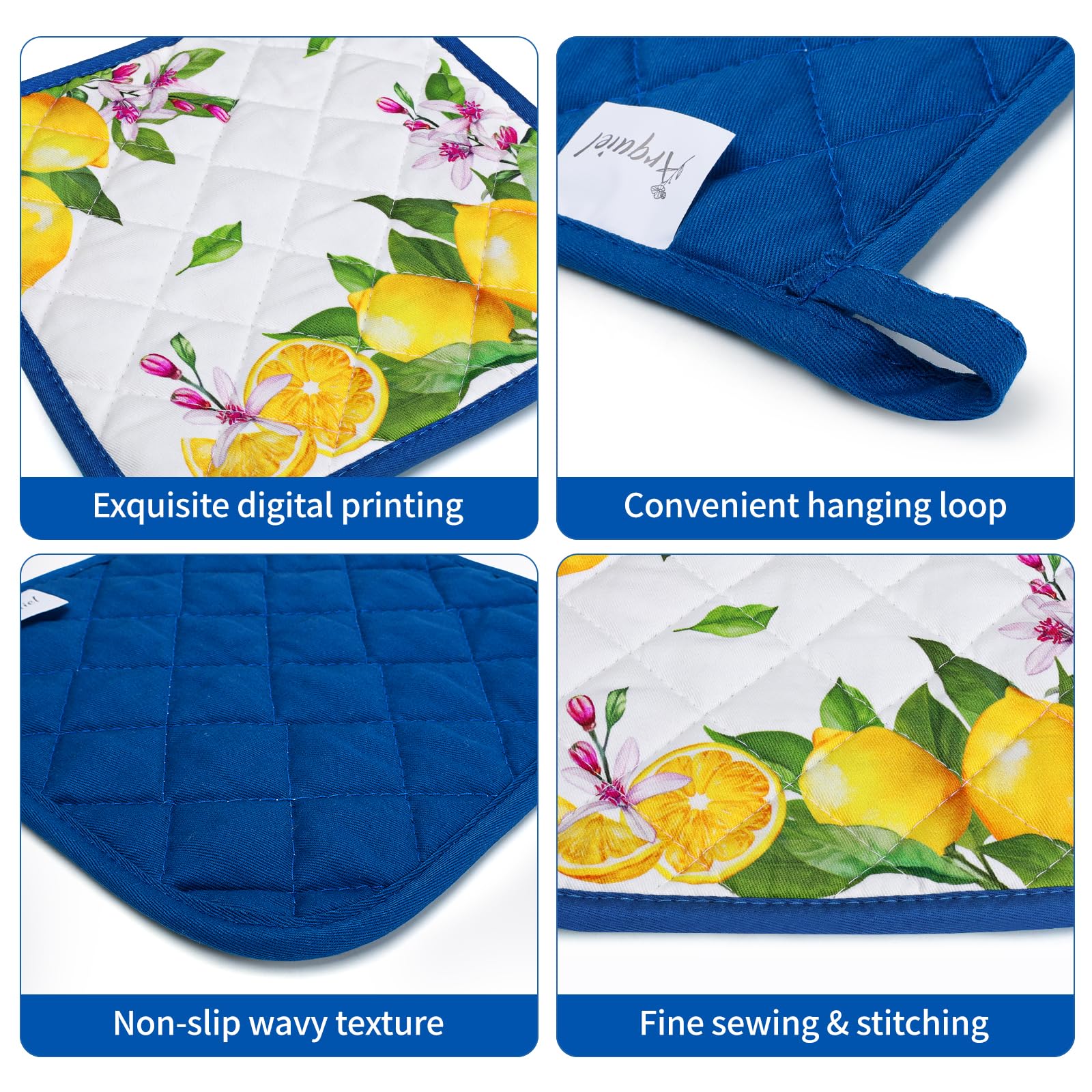 Arquiel Summer Lemon Oven Mitts And Pot Holders Sets 2Pcs, 100% Cotton Heat Resistant, Extra Long Oven Gloves Potholder For Kitc