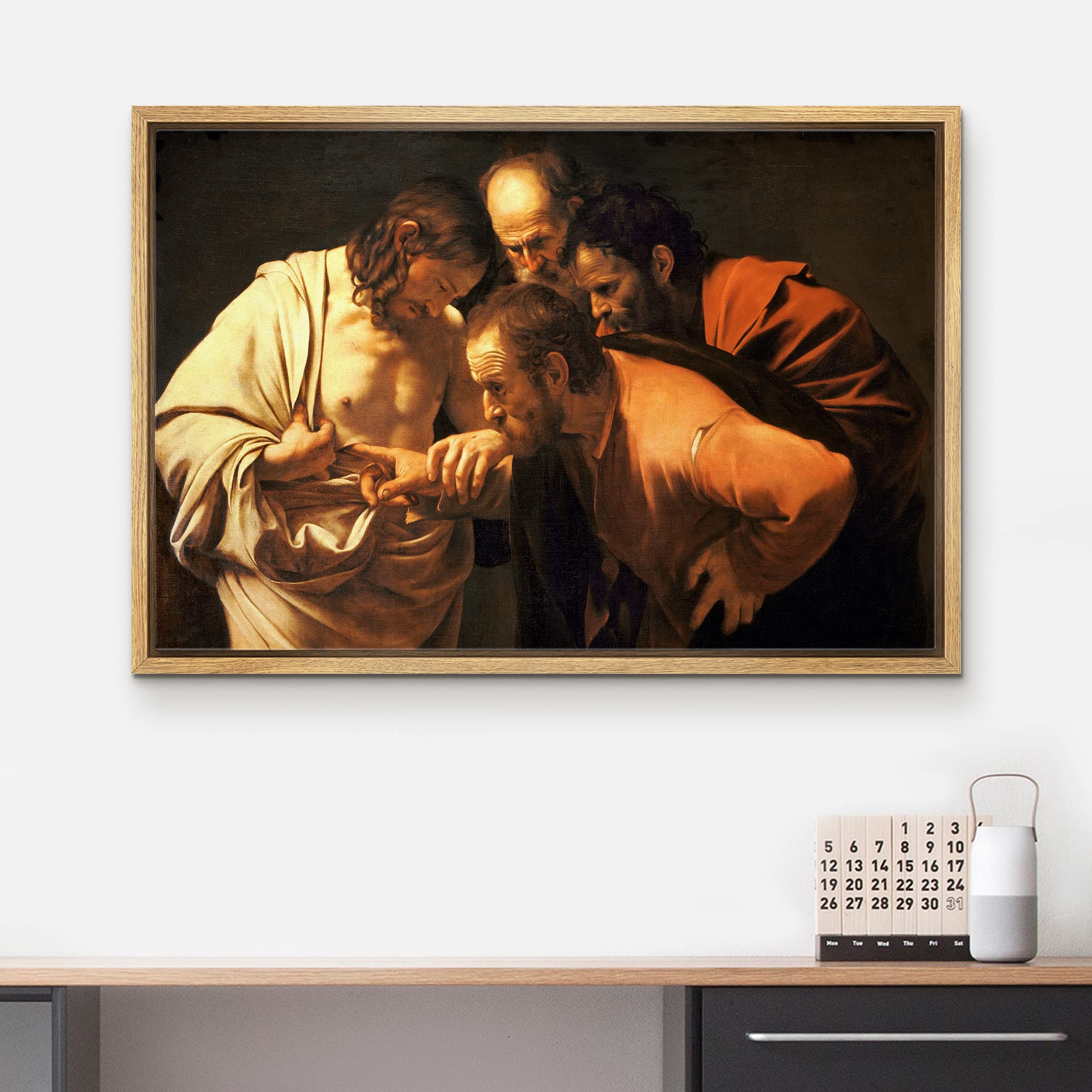 Wall26 - The Incredulity Of Saint Thomas By Caravaggio - Framed Canvas Print Wall Art Famous Painting Reproduction - 16''X24'' N