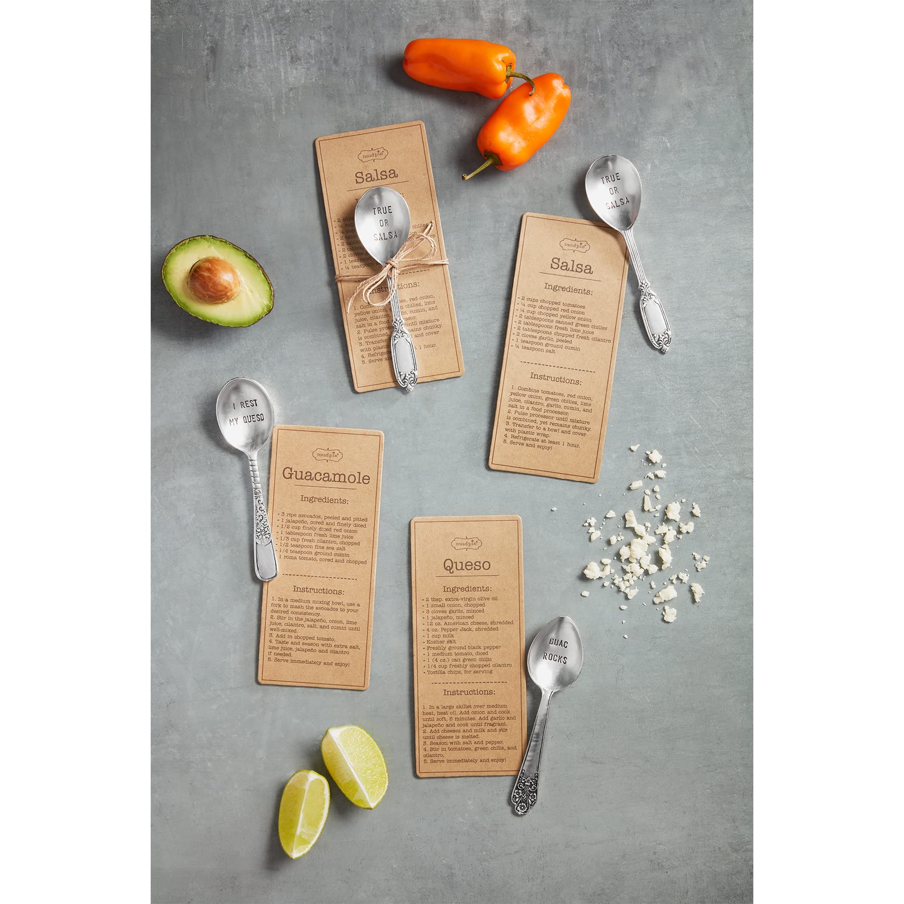 Mud Pie Fiesta Recipe Spoon Set, 3.5" Metal, Color: Queso, Model: 46300163Q