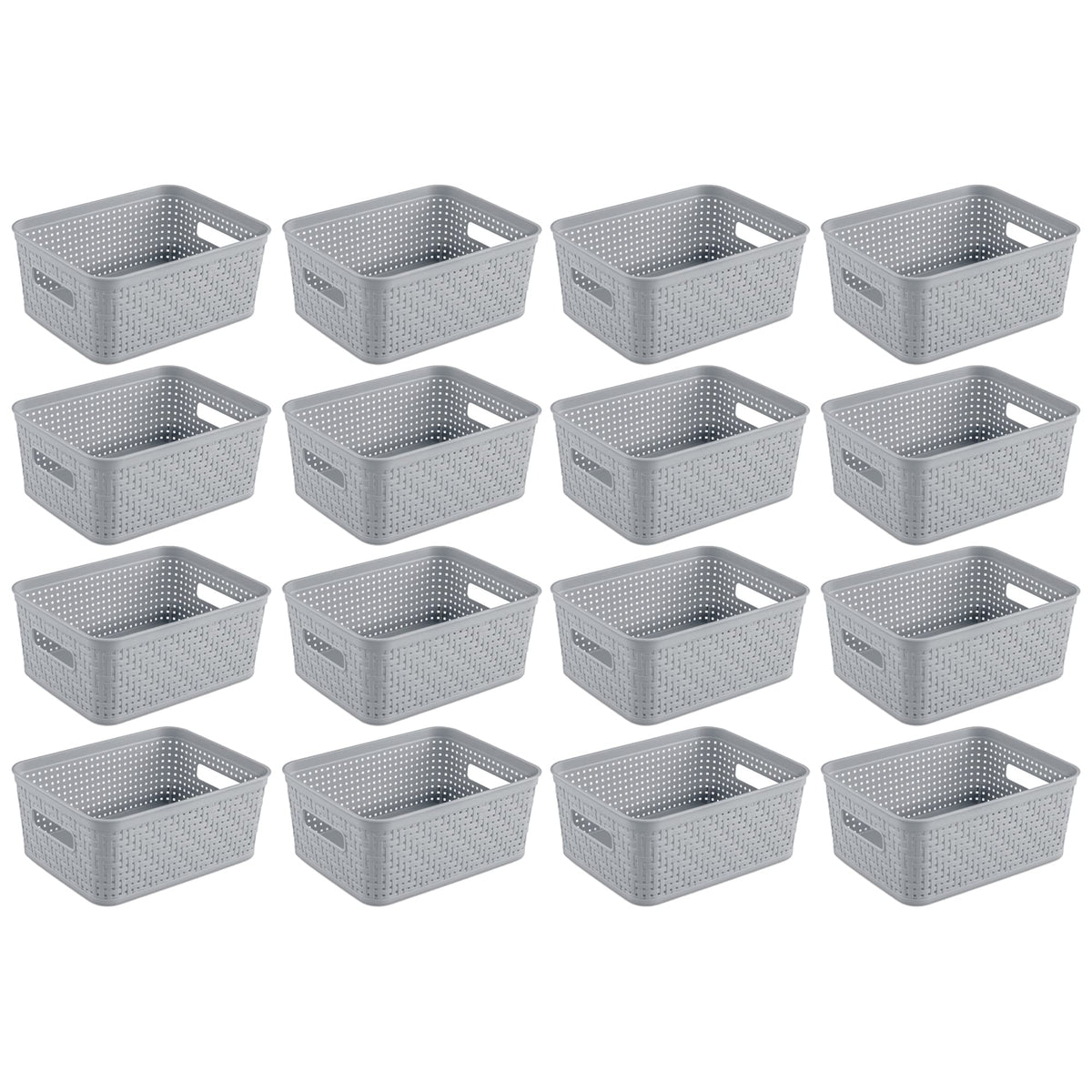 Sterilite 16 Pack Plastic Storage Bin Organization Containers, Short Baskets, Cement