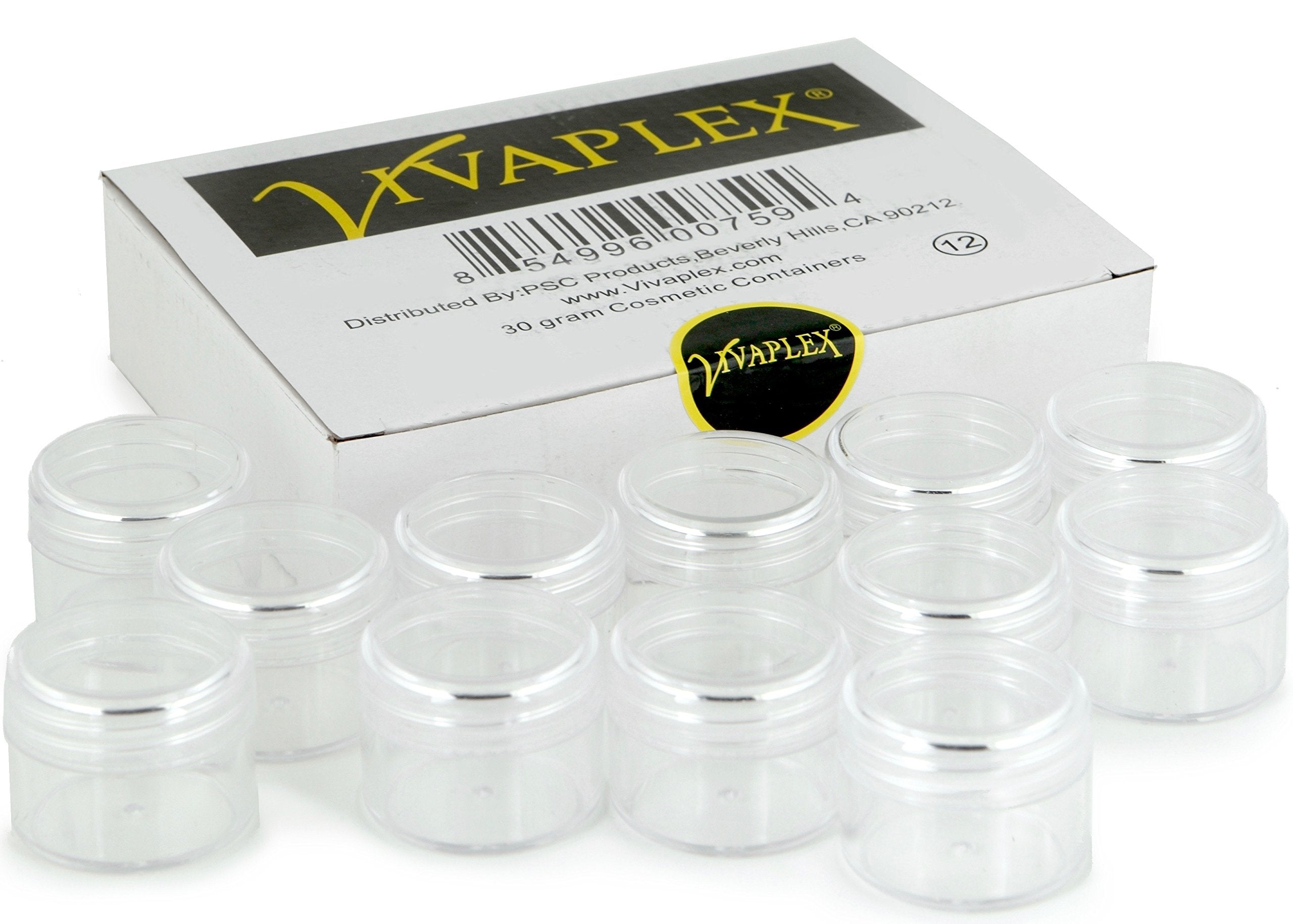 Vivaplex, 12 Clear, 1 Oz Plastic Pot Jars, Cosmetic Containers, With Lids.