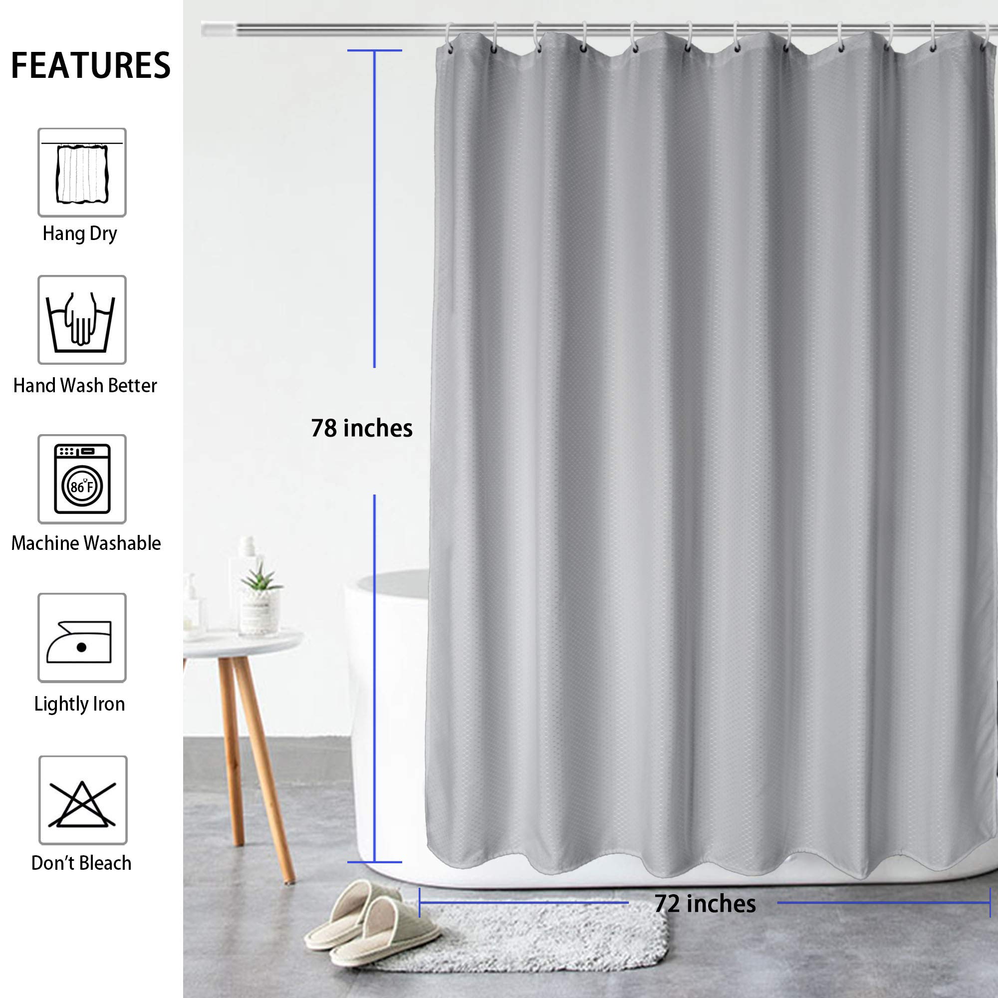 Aoohome Waffle Weave Fabric Shower Curtain For Bathroom, 72''X78'' Extra Long Bath Curtain With Weighted Hem, Heavy Duty, Water