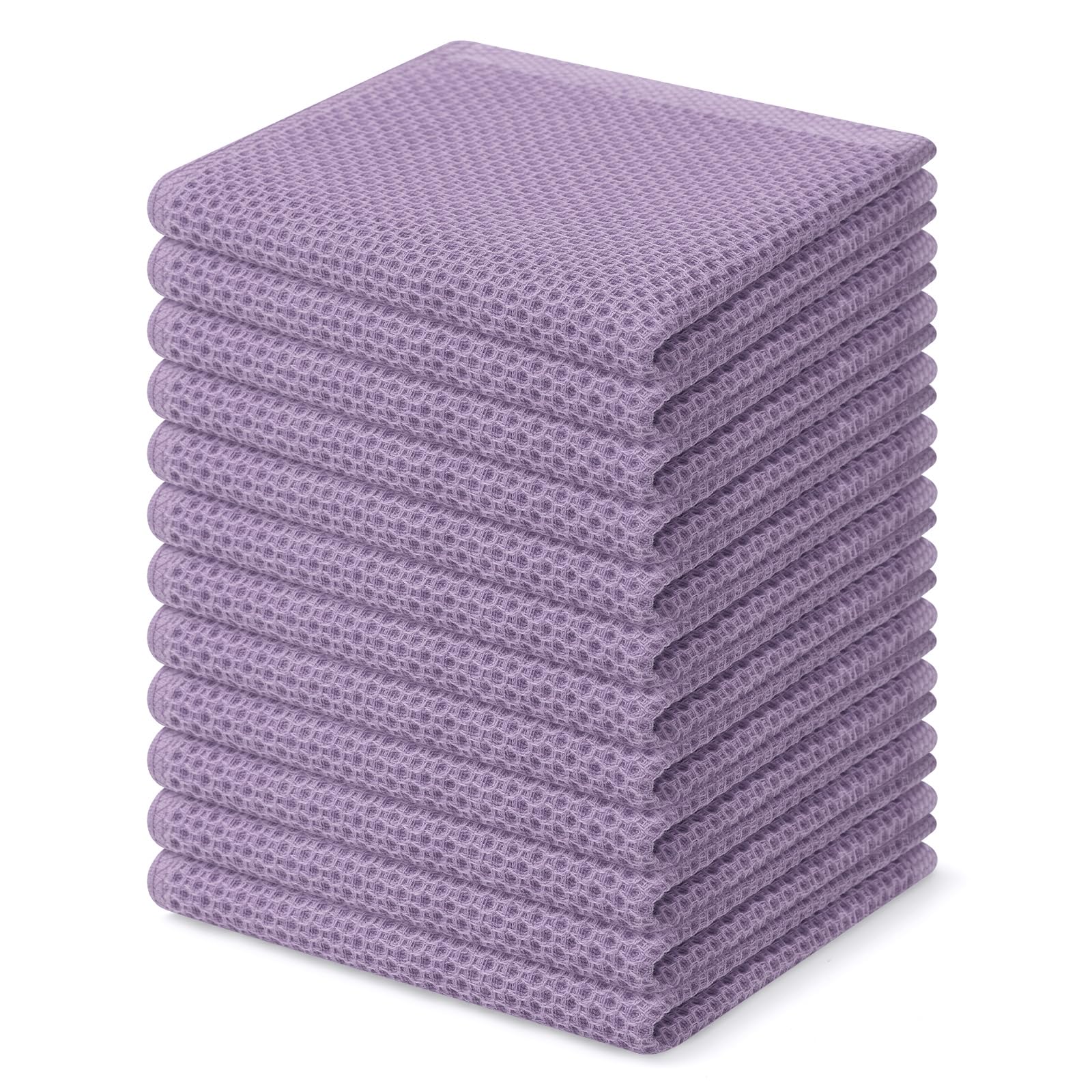 Homaxy 100% Cotton Waffle Weave Kitchen Dish Cloths, Ultra Soft Absorbent Quick Drying Dish Towels, 12 x 12 Inches, 12-Pack, Lav