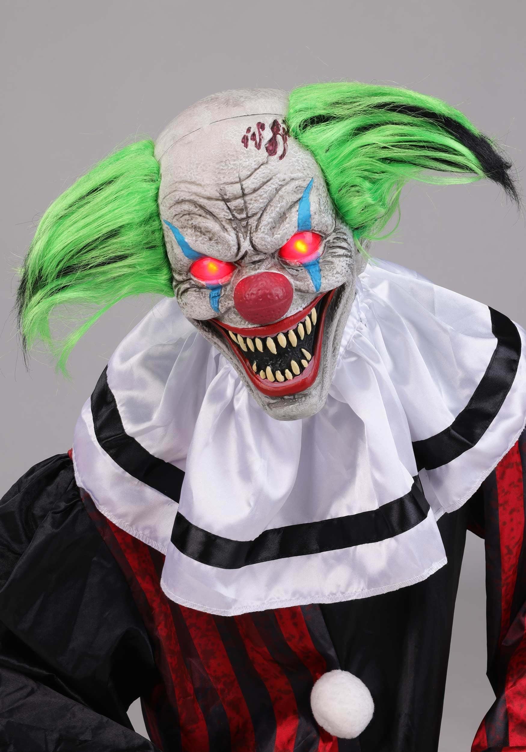 Fun Costumes Crouching Clown Red Animatronic, Evil Circus Halloween Decoration Swaying, Lights Up, Laughs Display