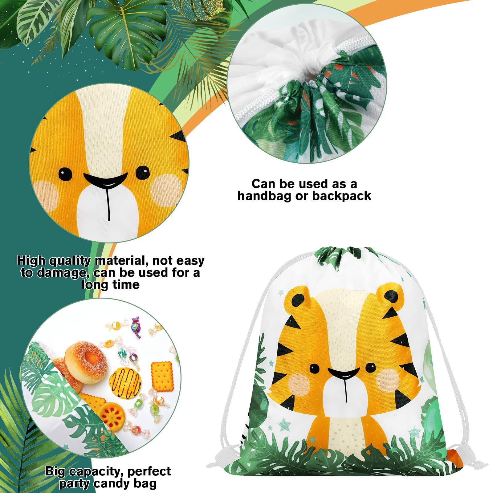 Ferraycle Safari Kids Drawstring Bags Safari Goodie Bags Party Favors Bags Party Treat Bags Jungle Animals Party Favor Bags For