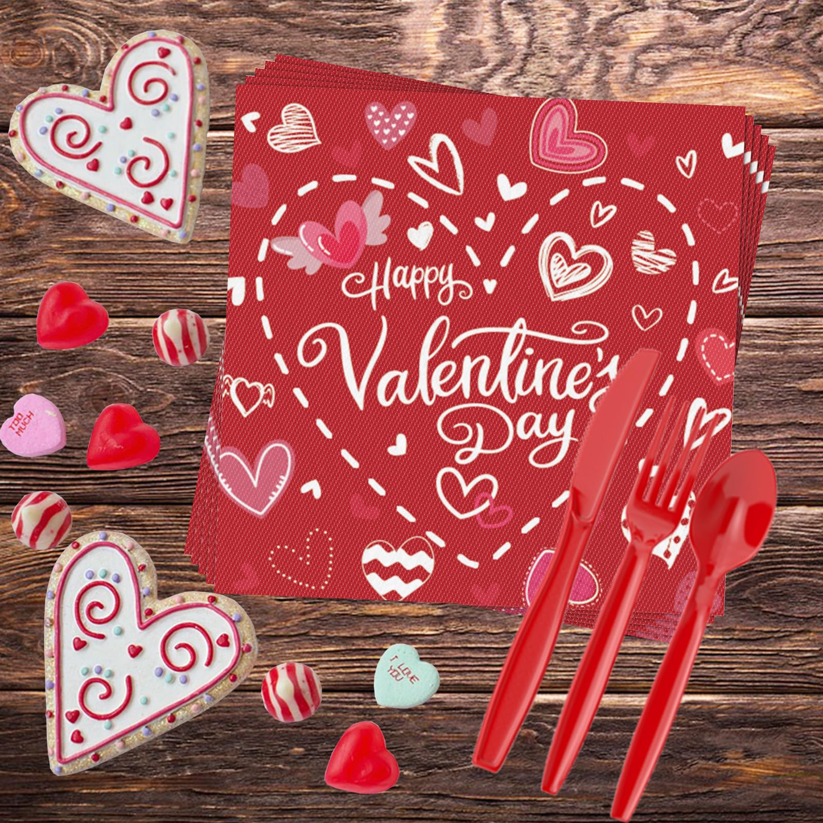 Jiefull 168 Pcs Valentine'S Day Party Tableware, Hot Heart Love Disposable Paper Party Plates And Cups And Napkins Sets Serves 2
