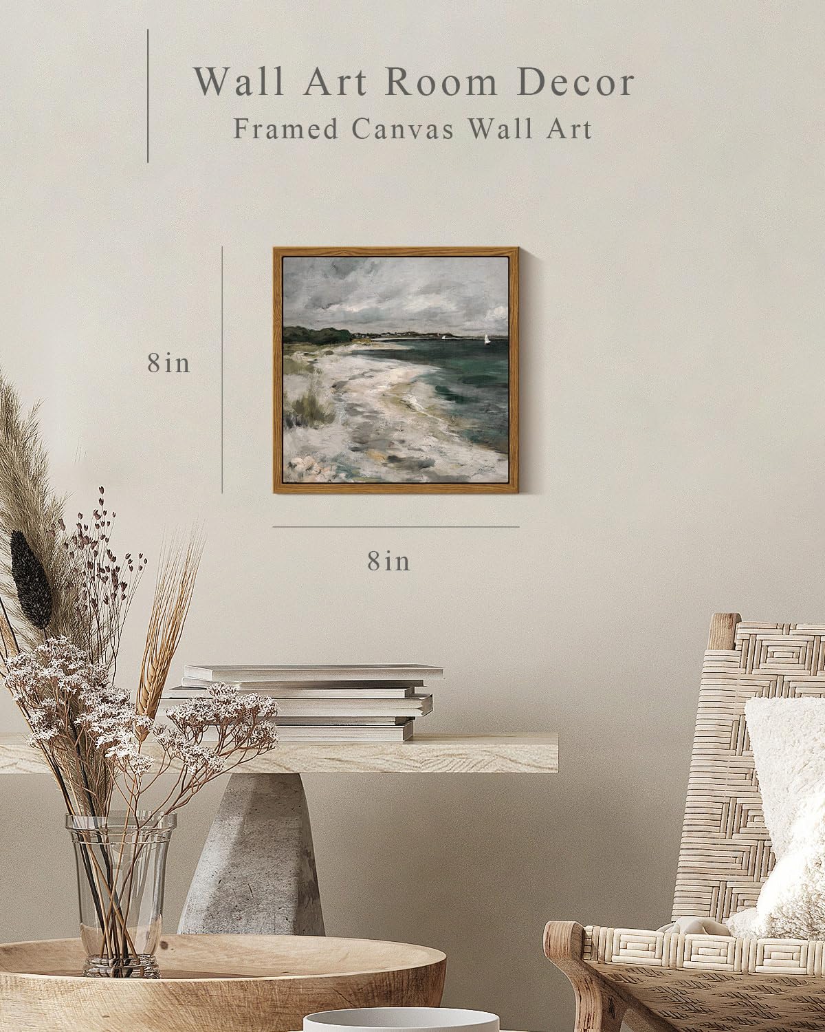 Insimsea Square Framed Canvas Wall Art, Scenery Room Decor Classical Clouds Coastal Seaside Oil Painting Home Wall Decor Artwork