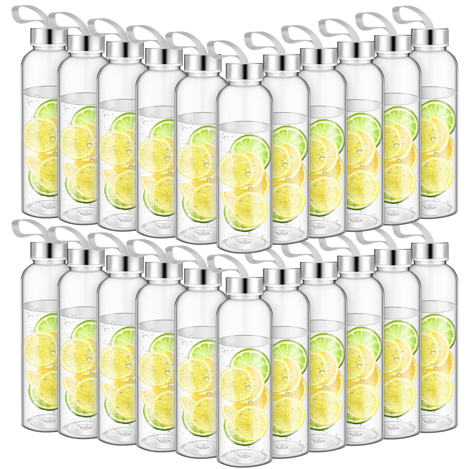 Zubebe 40 Pcs 17 oz Water Bottles Bulk with Caps Plastic Reusable Shaker Juice Cups with Stainless Steel Leak Proof Lids Sensory
