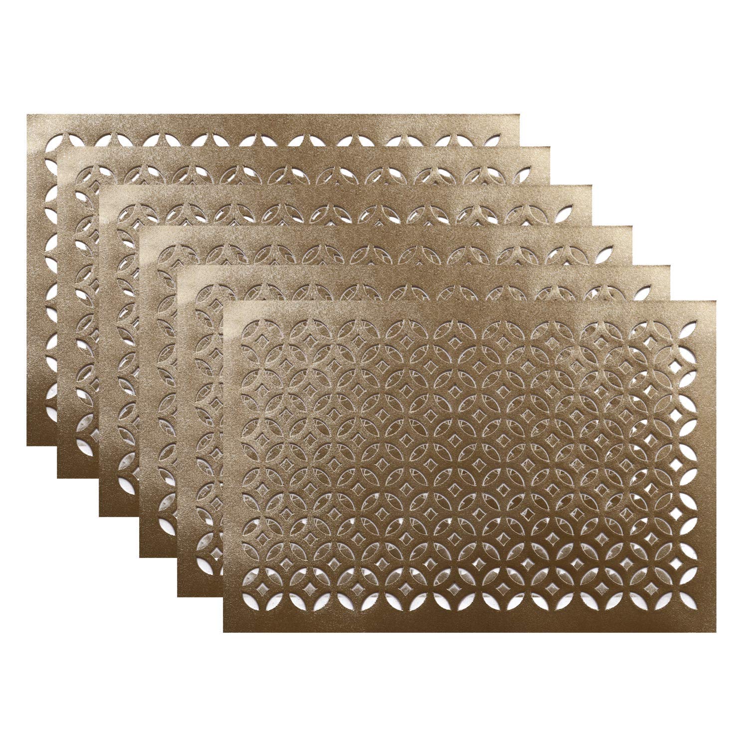 Kuber Industries Pvc Soft Leather 6 Pieces Dining Table Placemat Set (Gold) -Ctktc29146