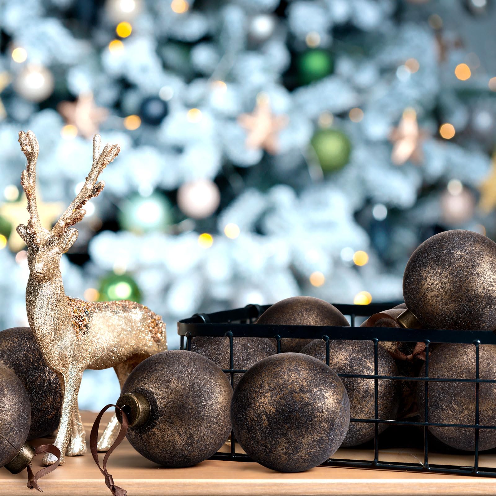 VioraWhite 12 Pcs 3.15 Inch Christmas Vintage Rusty Textured Balls Ornaments Neutral Earth Tone Copper Rustic Plastic Shatterpro
