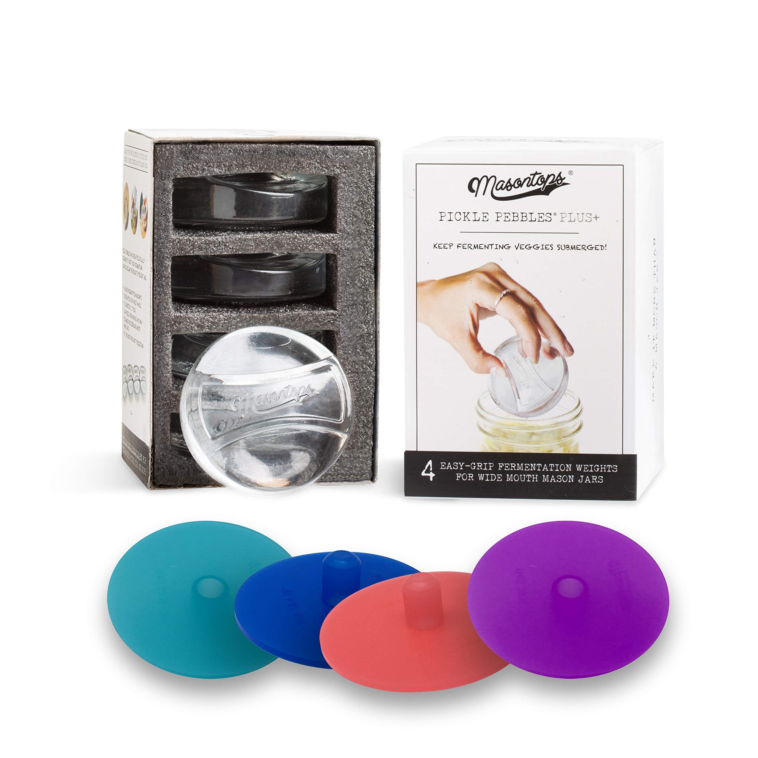 Masontops 8 Pc Pickle Pebbles Glass Weight & Pickle Pipe Airlocks Kits - Large Wide Mouth Lid - For Pickling & Canning