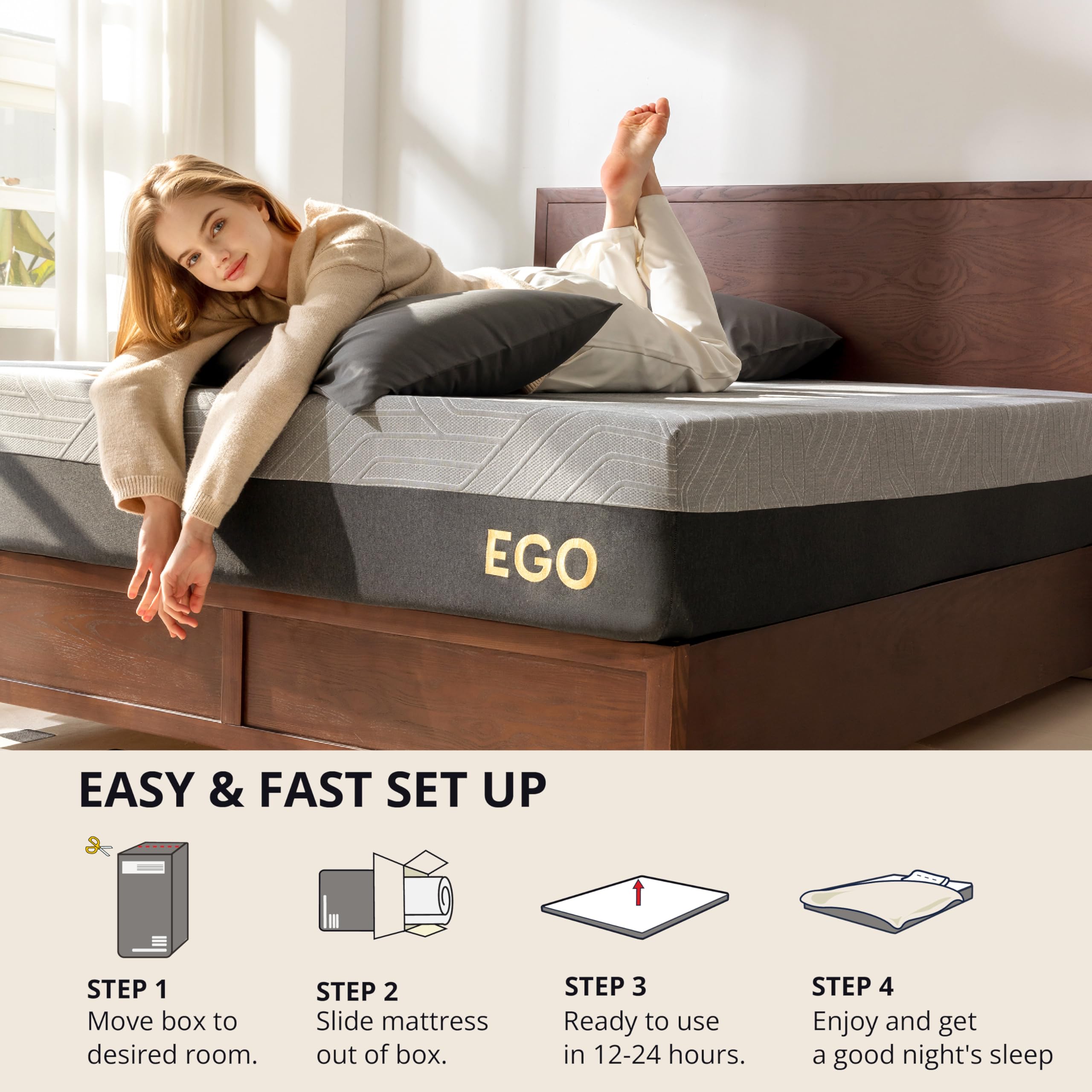 Egohome 10 Inch King Memory Foam Mattress For Back Pain, Cooling Gel Mattress Bed In A Box, Made In Usa, Certipur-Us Certified,