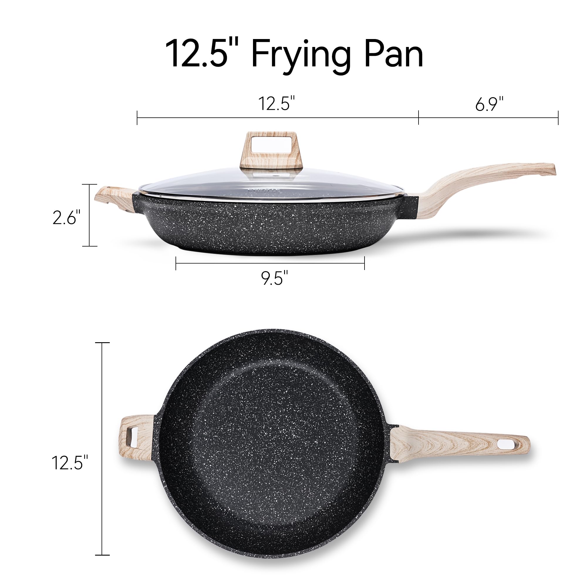 CAROTE Non Stick Frying Pan Skillet,12.5 Nonstick Skillet with Glass Lid, Granite Cookware Chefs Pan, PFOA Free (Classic Granit