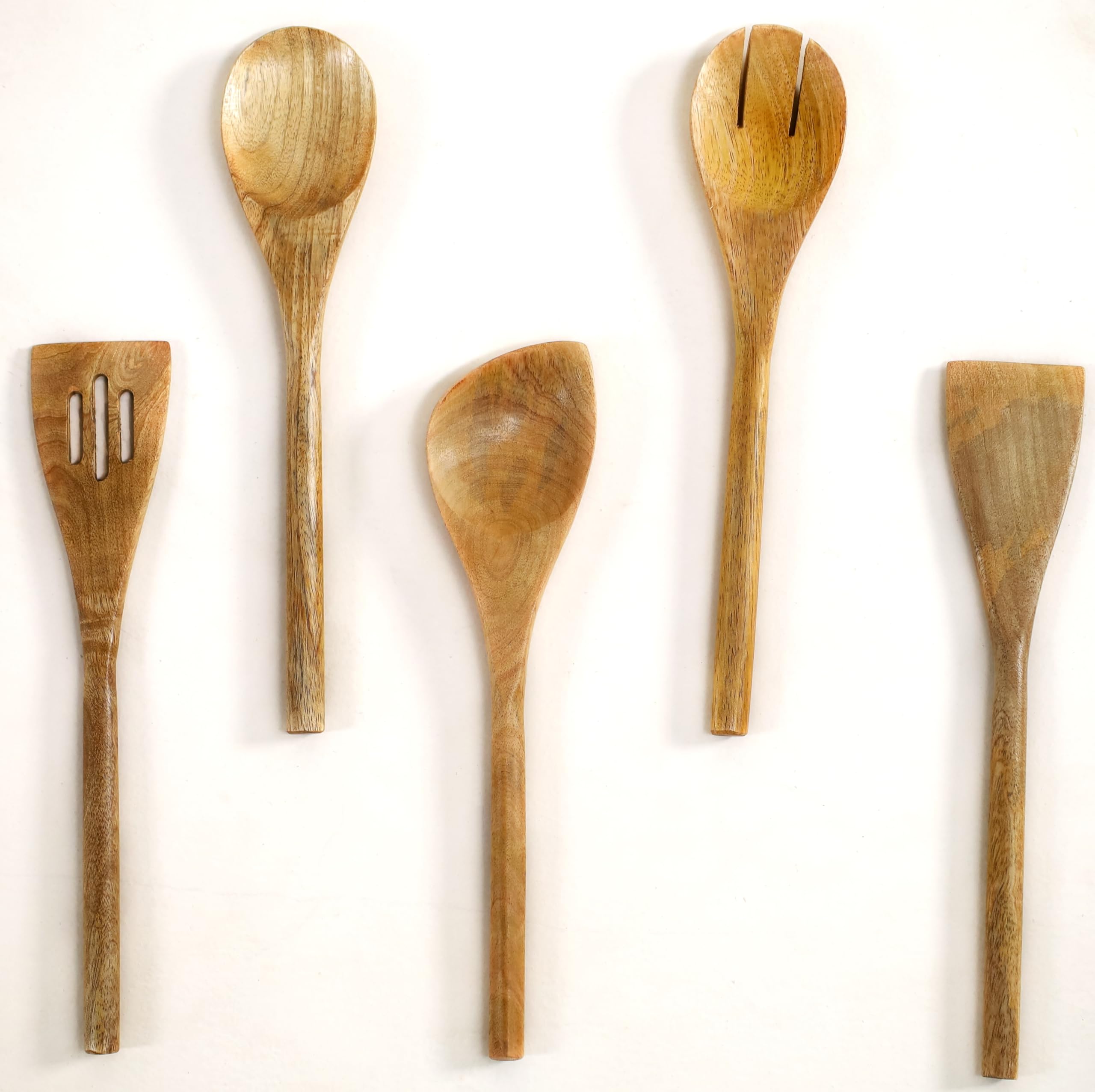 The Art Box Wooden Spoons For Cooking - 5 Pcs Natural Acacia Wood Non-Stick Cooking Spoons, Spatula Spoon Nonstick Wooden Utensi