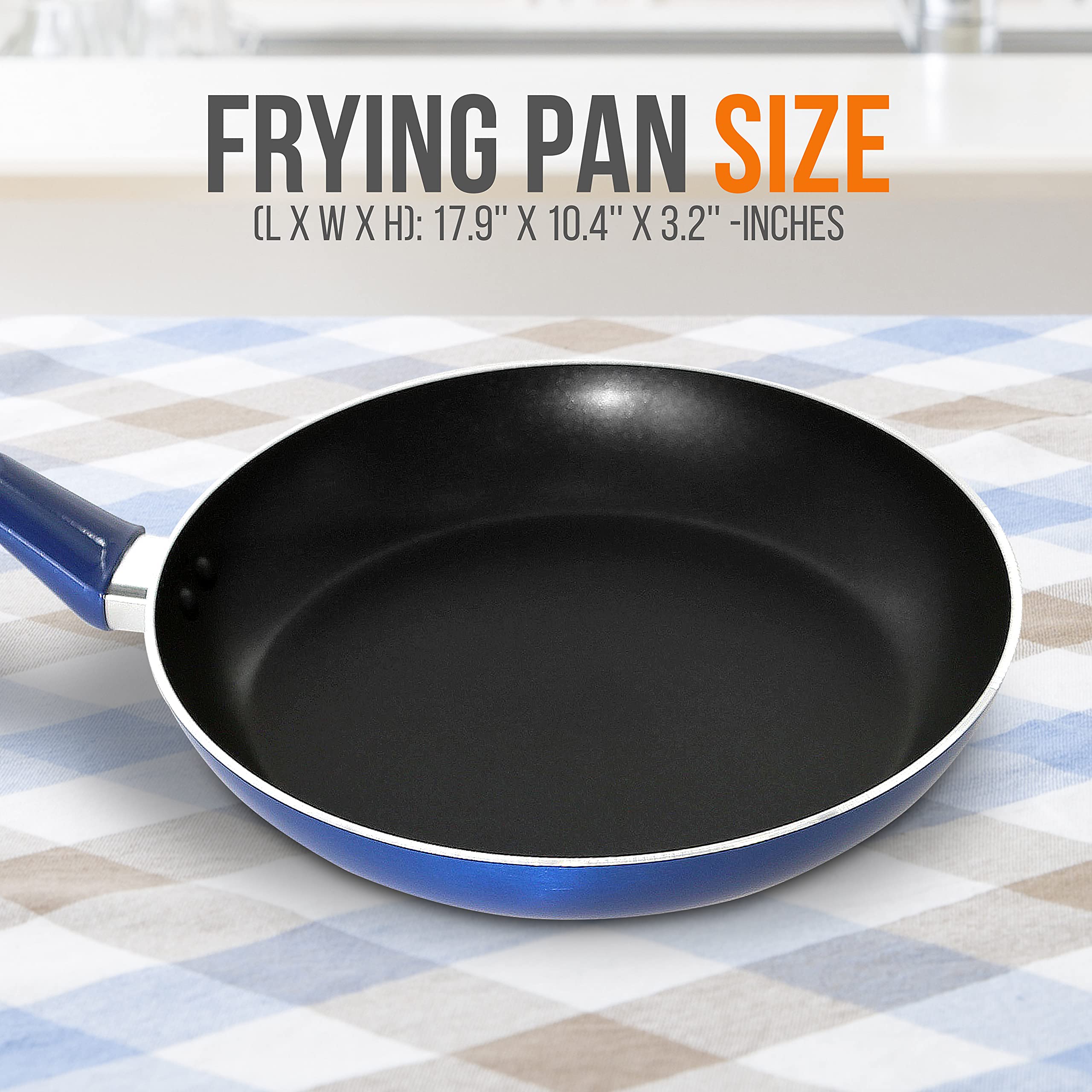 Nutrichef 10'' Large Open Fry Pan - Non-Stick High-Qualified Kitchen Cookware With Black Inside And Blue Outside (Works With Mod
