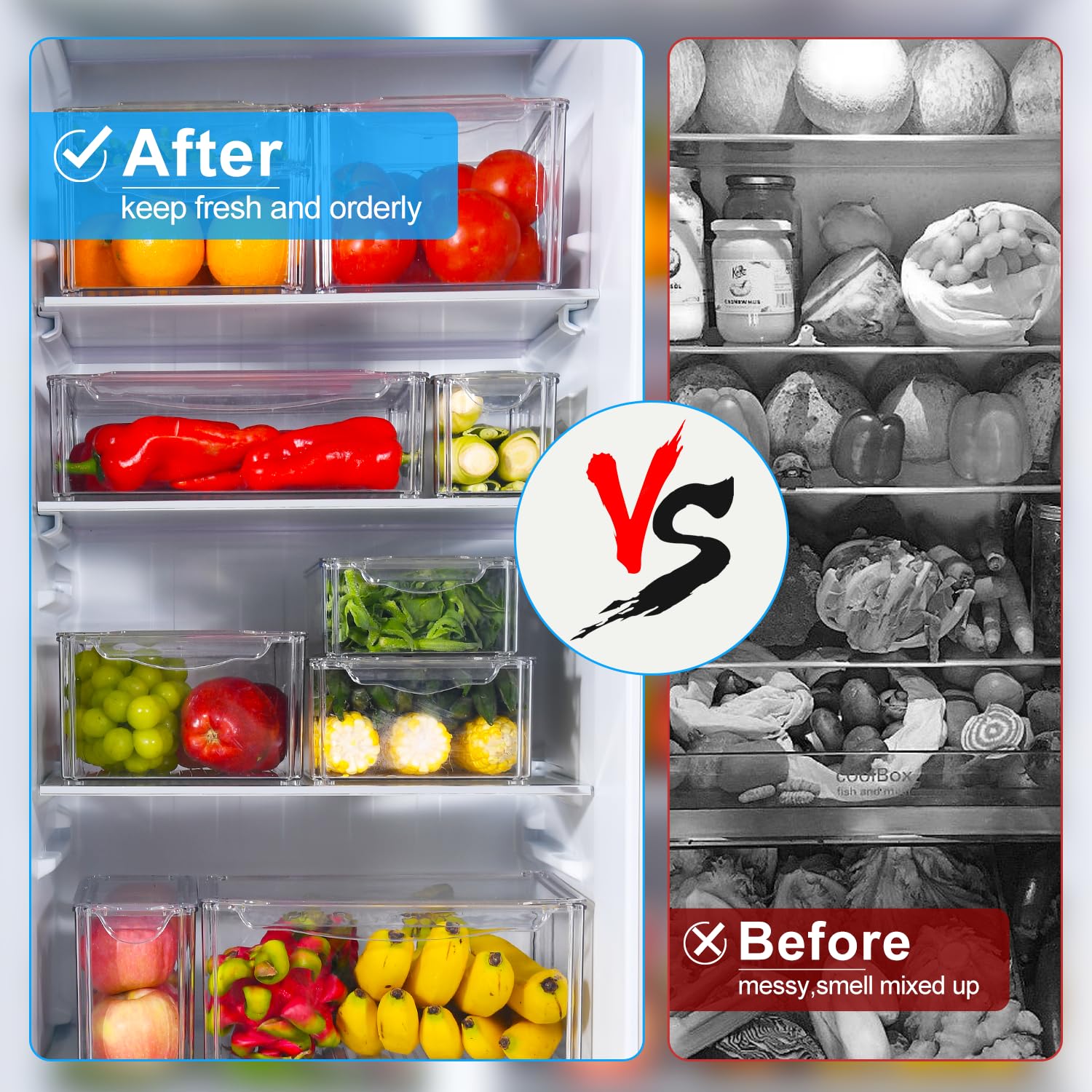 Kumd 10 Pack Fridge Organizer, Stackable Refrigerator Organizer Bins With Lids, Bpa-Free Produce Fruit Storage Containers For St