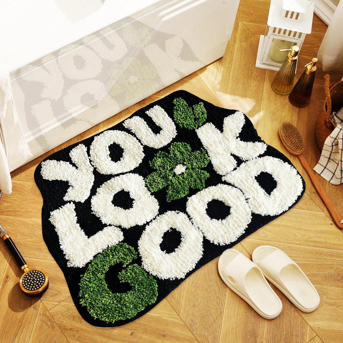 Twwde Aug You Look Good Bath Rug, Fun Bathroom Rug,Black Bathroom Rugs Cool Rugs For Bedroom Non Slip Microfiber Plush Cool Rugs