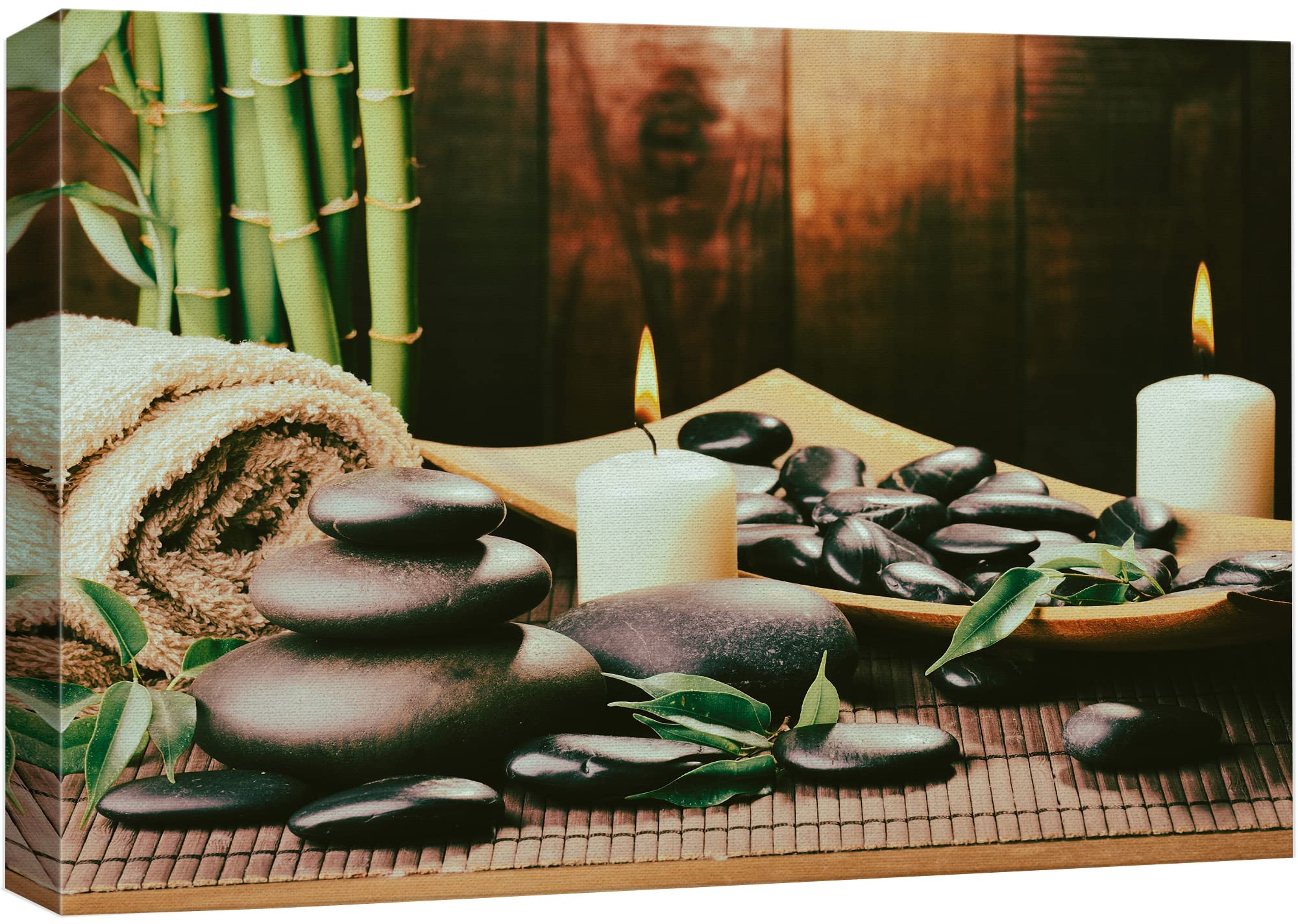 Wall26 Canvas Print Wall Art Meditation Yoga Towel Bamboo Massage Stones Nature Wilderness Photography Realism Rustic Landscape