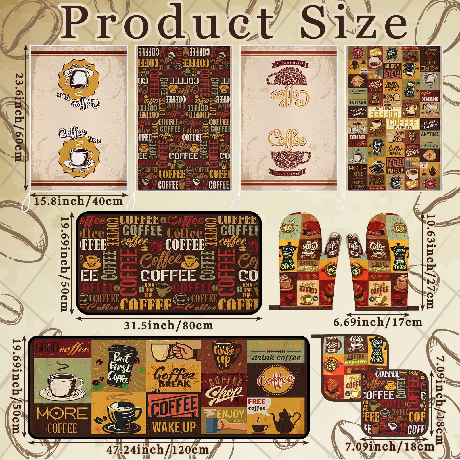 Fourluoo 10 Pcs Coffee Kitchen Decor and Accessories Coffee Oven Mitts and Pot Holders Set Dish Towels Farmhouse Kitchen Decor R