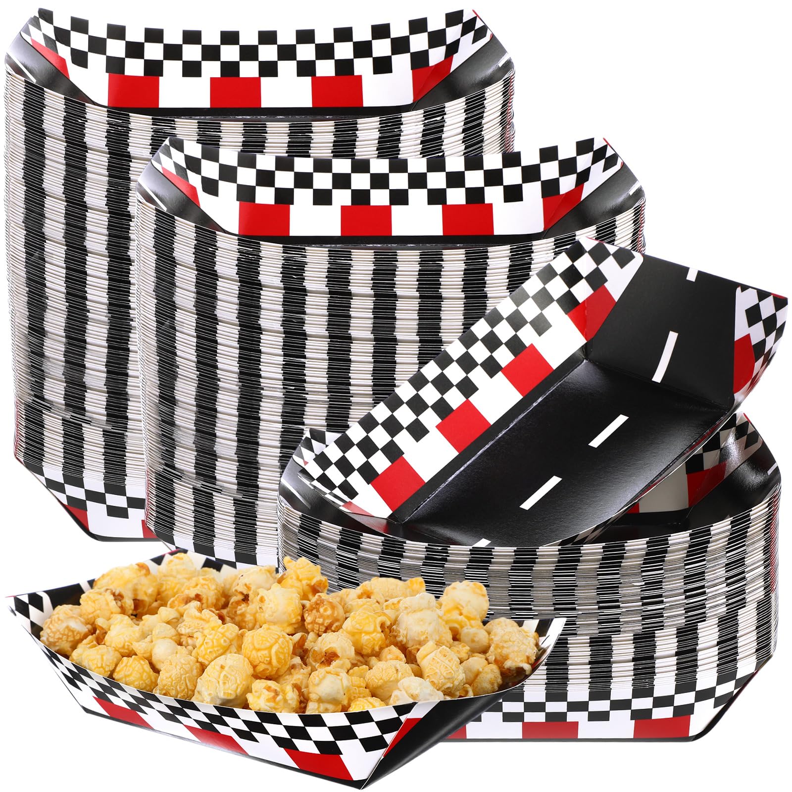 Havawish 100 Pcs Racing Paper Food Trays Checkered Nacho Trays Disposable Racing Party Food Boat Black and White Plaid Serving T