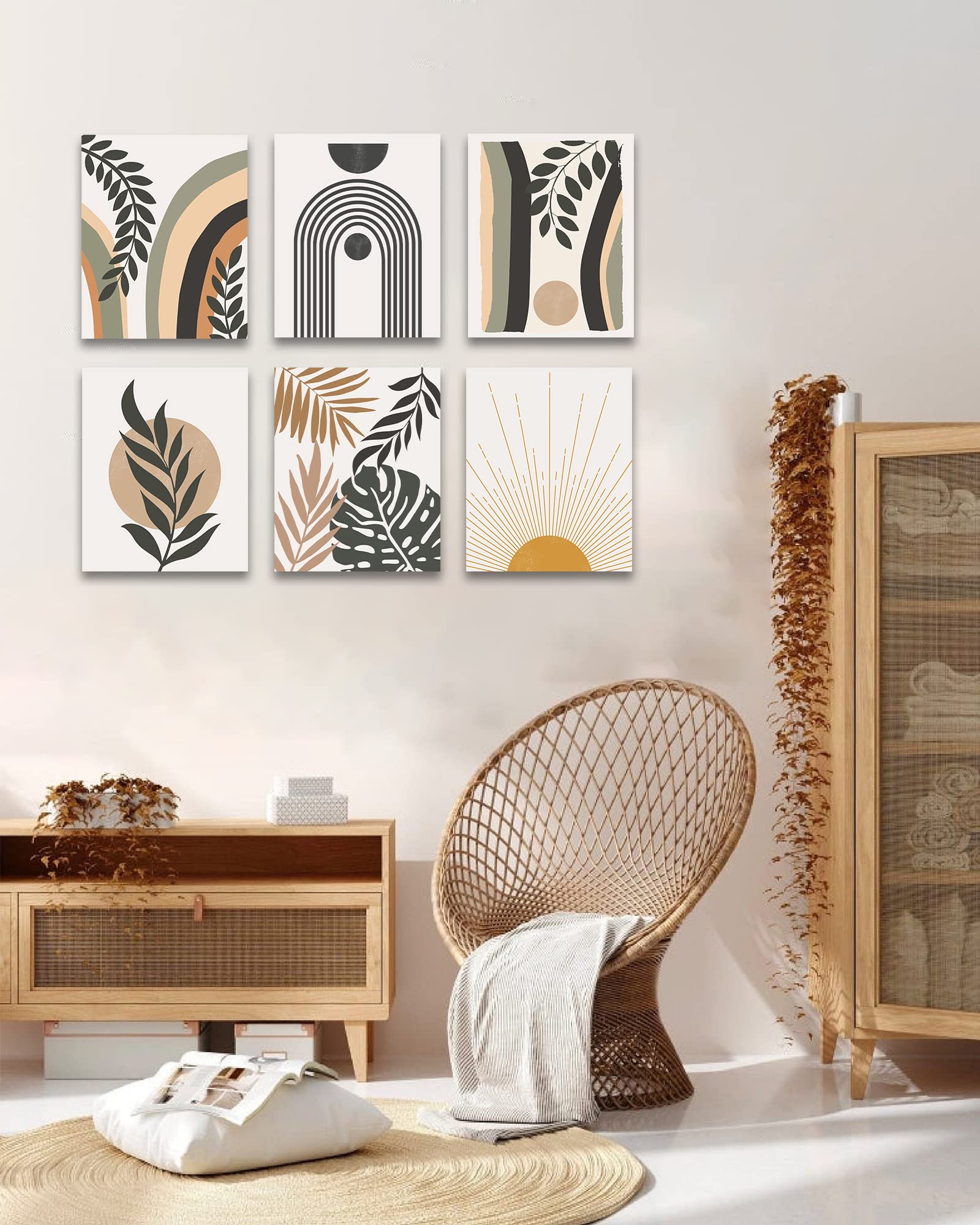 Boho Wall Art , Minimalist Wall Art , Boho Room Decor, Bohemian Moon Phases Wall Painting For Living Room Bedroom Kitchen Office