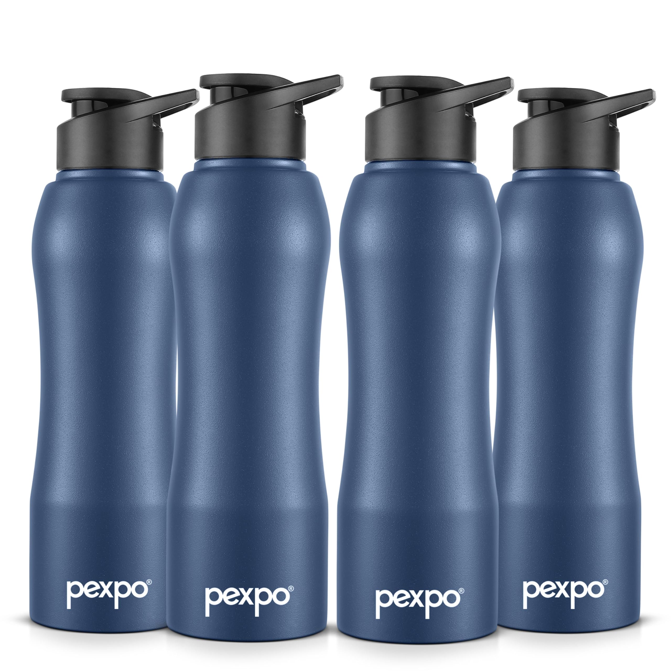 Pexpo Bistro Isi Certified Stainless Steel Fridge Cooling/Sports Sipper Water Bottle 750Ml, Denim Blue, Pack Of 4|Single Wall|Ea