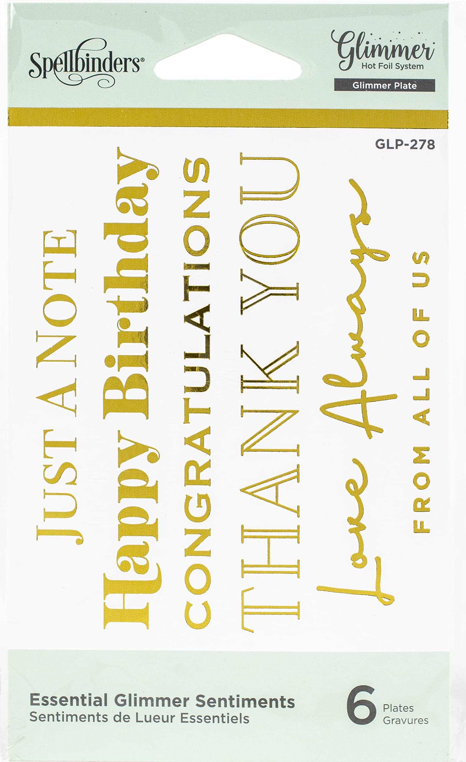 Spellbinders Glimmer Hot Foil Plate, Essential Sentiments, Large