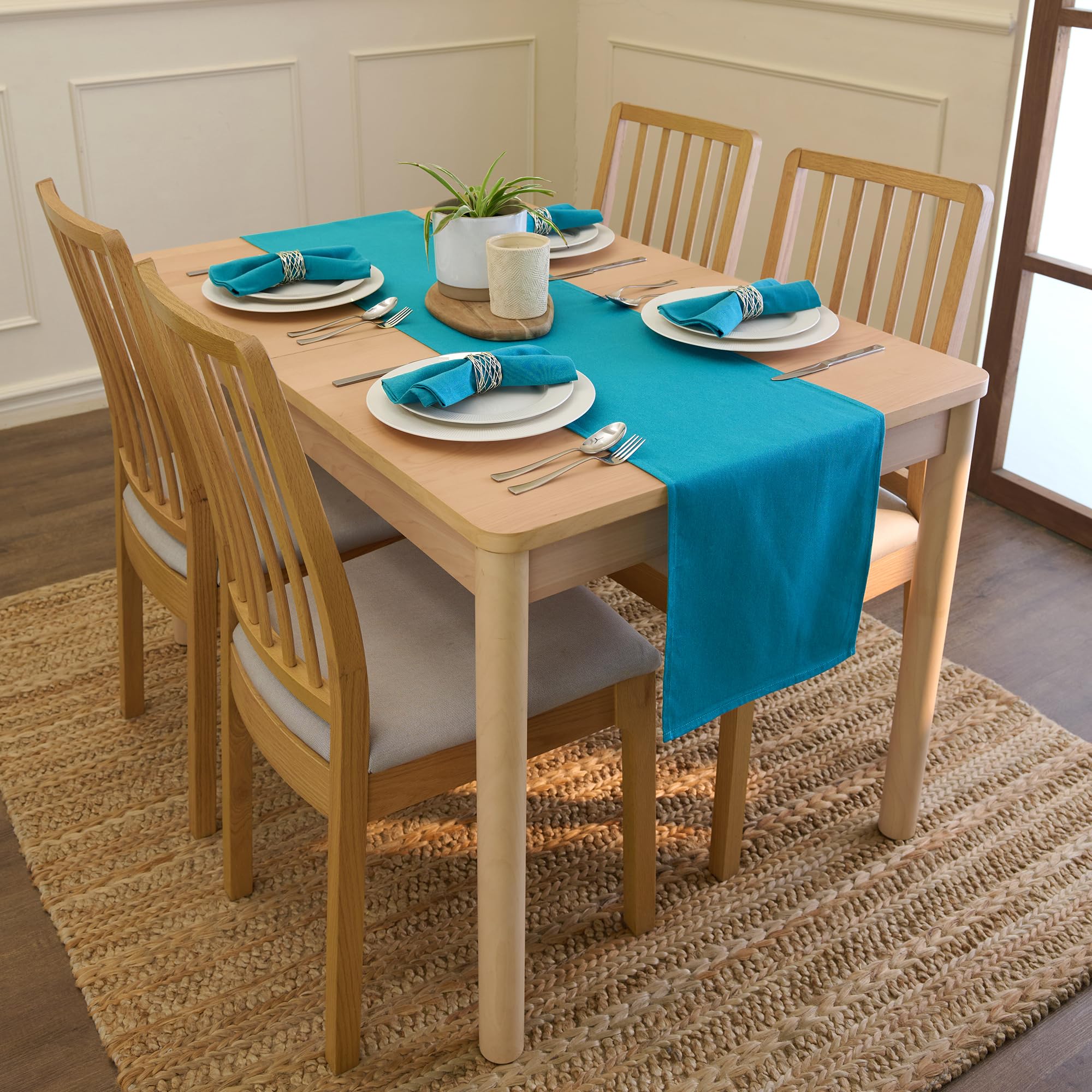 Encasa Homes Table Runner for 6 Seater Dining - Azul Blue - Large 13''x72''  100% Cotton Plain Dyed Solid Colours Decorative Cloth for Party  Banquet  Restaurant & Outdoors - Machine Washable