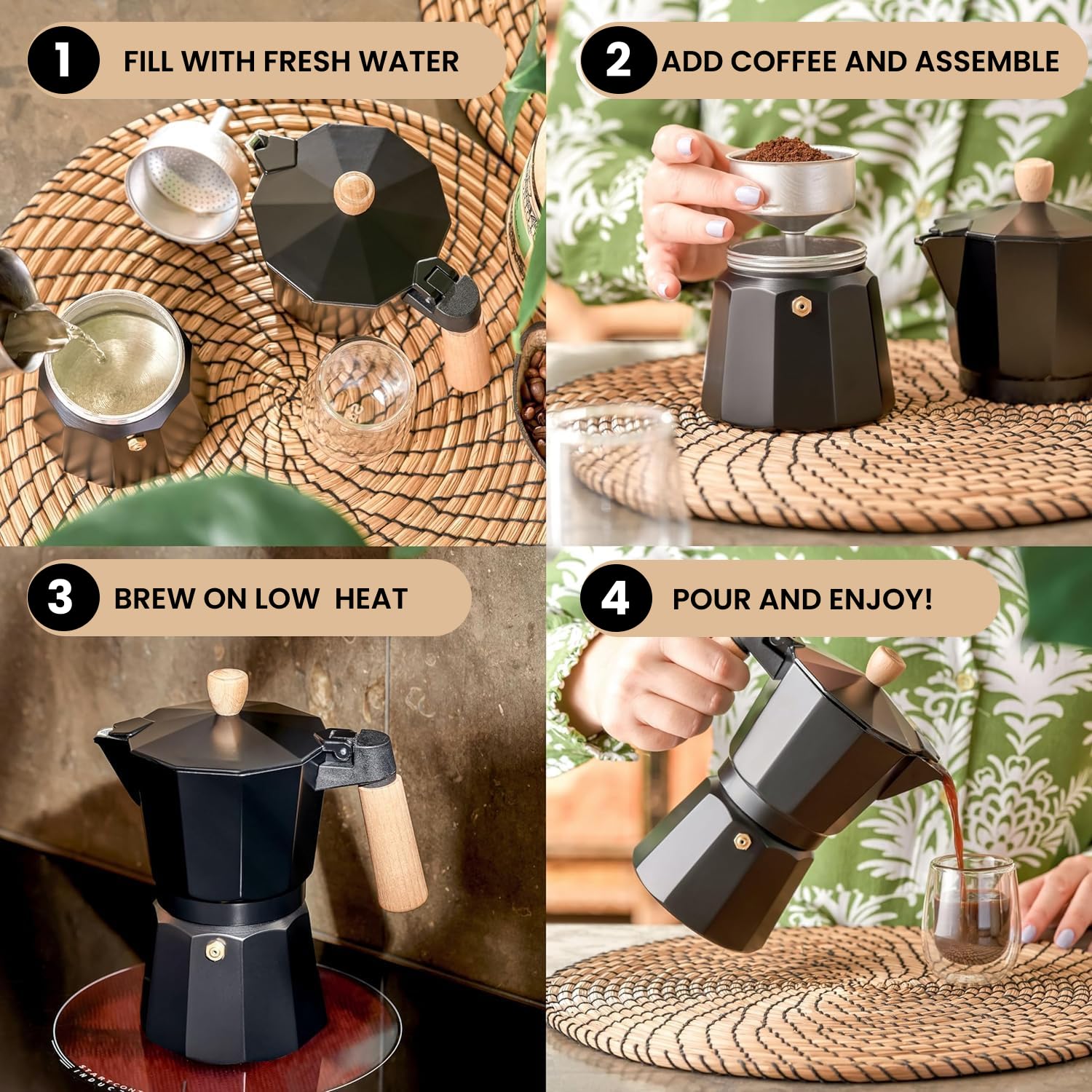 Aashonee Italian Coffee Maker - Espresso Moka Pot For Classical Taste Greca Coffee Enthusiast - Quality Espresso Maker Stove Top