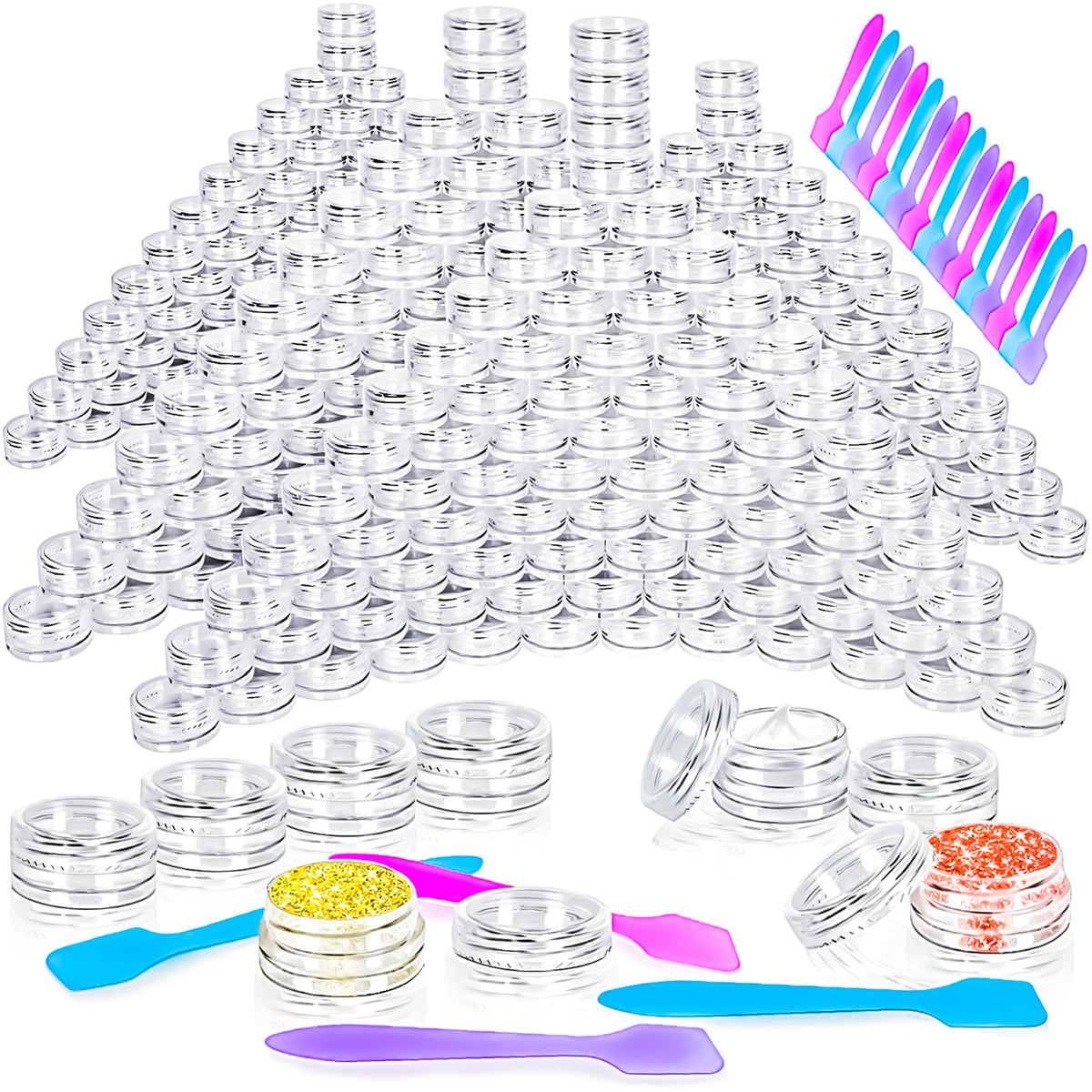 Motbach 100 Pcs 3G Empty Plastic Containers With Lids,Tiny Makeup Sample Containers Small Pot Jars Clear Round Cosmetic Jars Wit