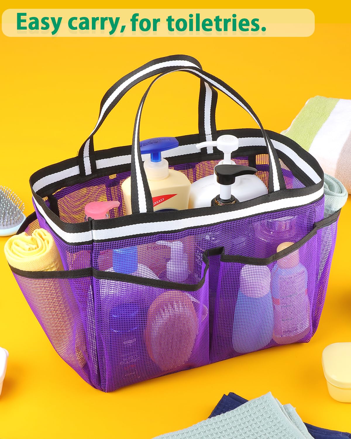 Ocim XL Portable Shower Caddy Basket - Mesh Shower Tote Bag for Travel College Dorm Gym Camping - Purple