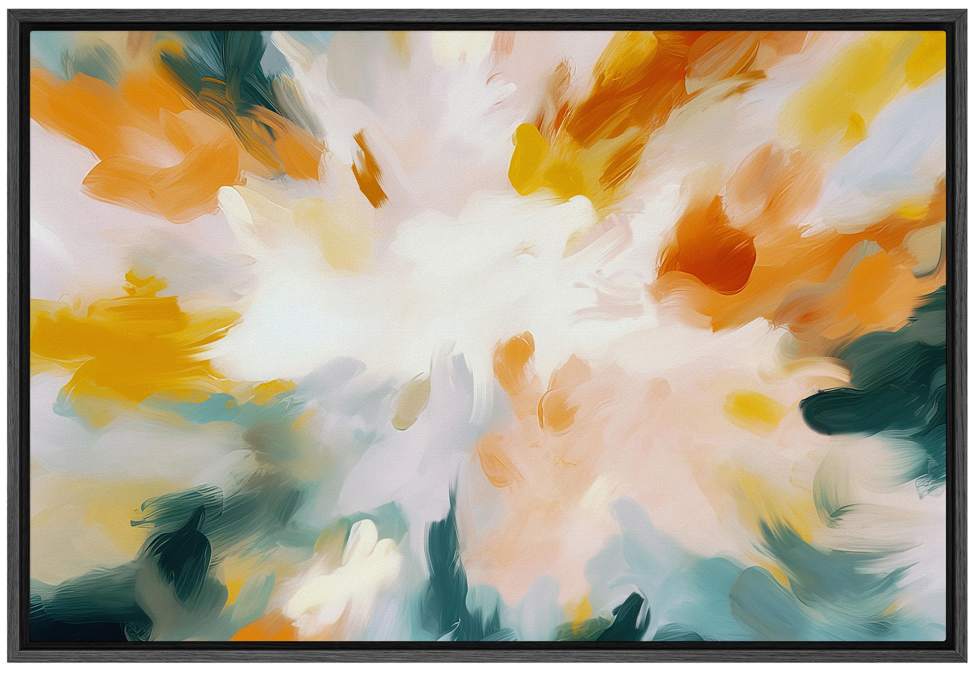 Signford Framed Canvas Print Wall Art Multicolor Vibrant Watercolor Paint Strokes Graffiti Art Abstract Illustrations Modern Art