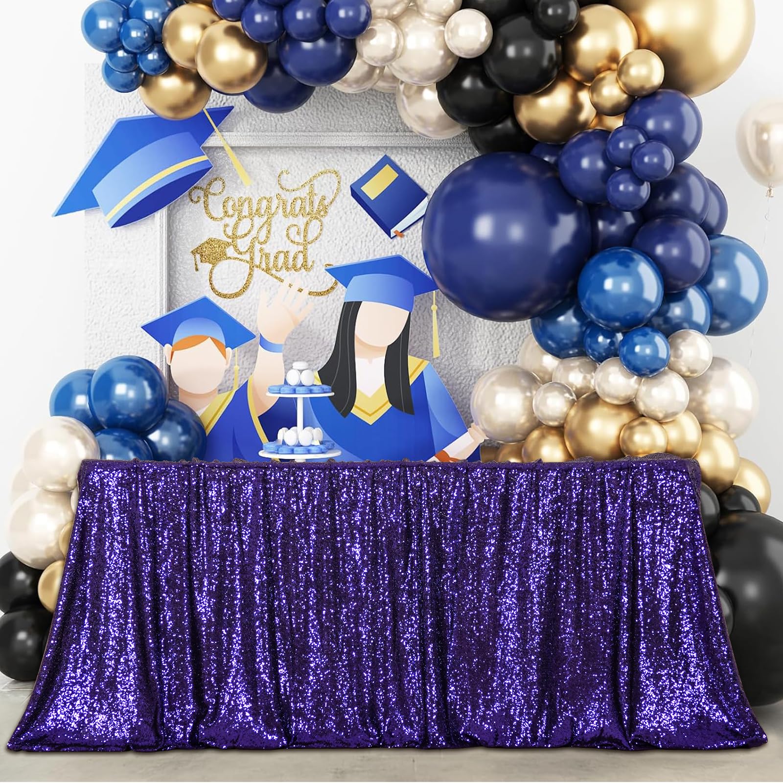 Poise3EHome 60?120'' Rectangle Purple Sequin Tablecloth for Party Cake Dessert Table Exhibition Events  Purple
