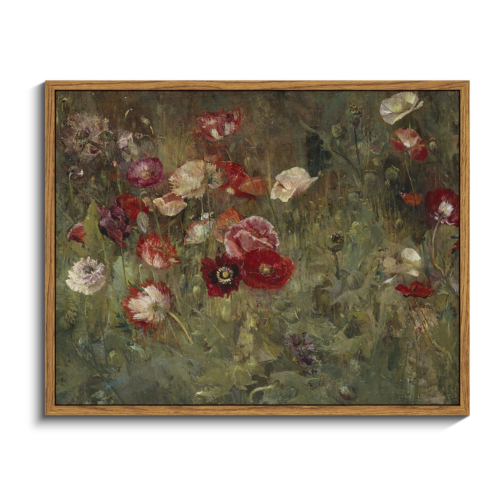 Insimsea Framed Canvas Wall Art Vintage Decor, Classical Flower Paintings Vintage Wall Art Decor For Living Room, Retro Nature F