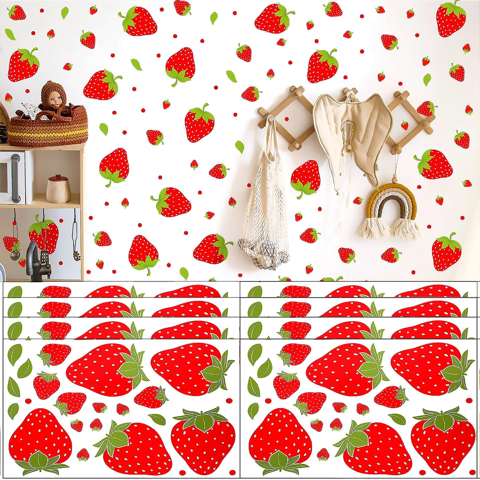 Arawat Strawberry Decor 8 Sheets / 184pcs Strawberry Stickers for Kitchen Bathroom Bedroom Wall Stickers & Murals Decor Fruit Wa