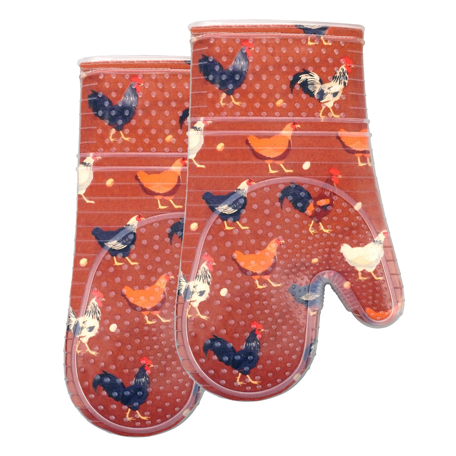 Red Lmldeta Oven Mitts Set Of 2 With Transparent Clear Silicone Shell And Nice Shell Flower Cotton Lining, Heat Resistant To 500