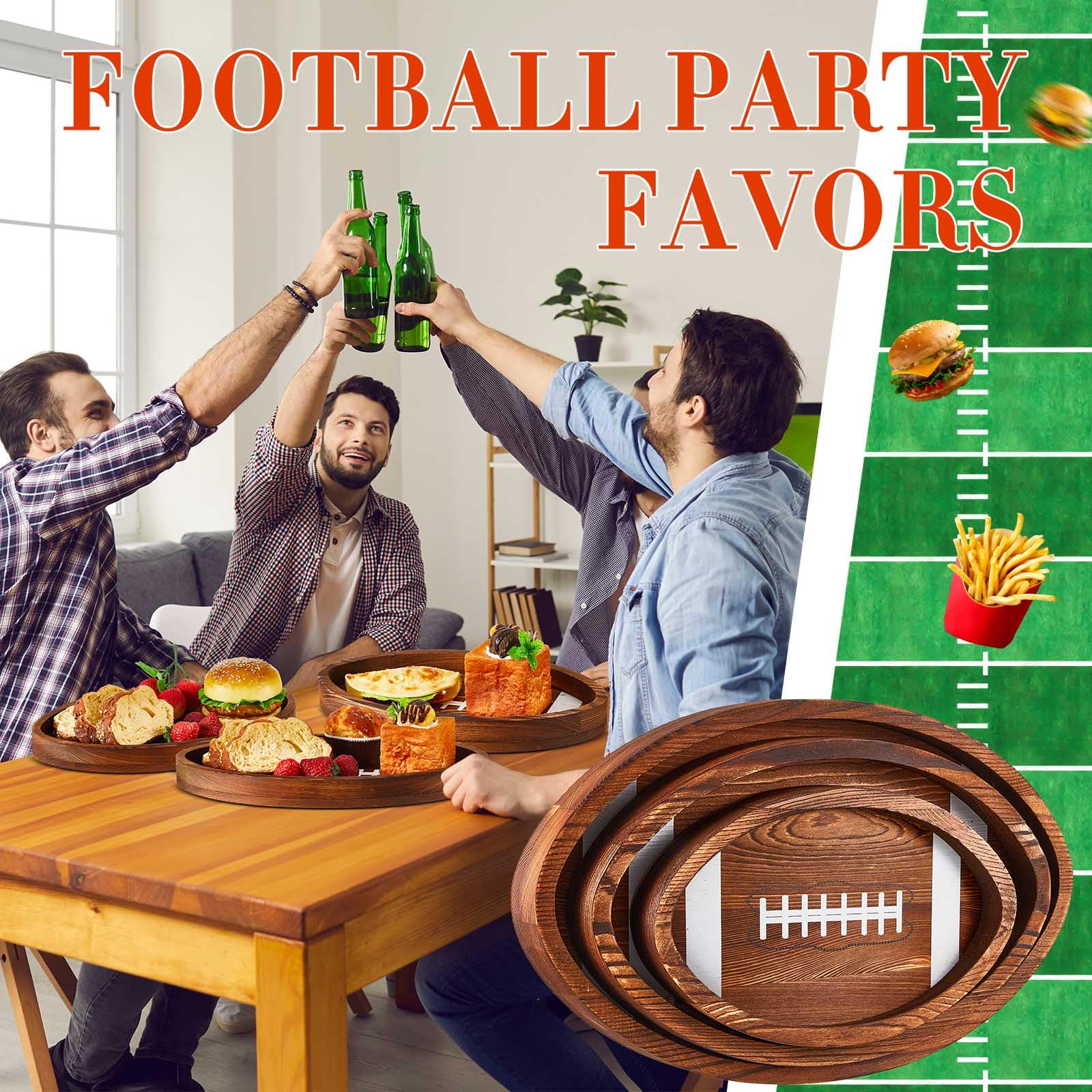 Geetery 3 Pcs Football Serving Trays Wooden Shaped Football Plates Football Serveware Tailgate Party Serving Platter For Game Pa