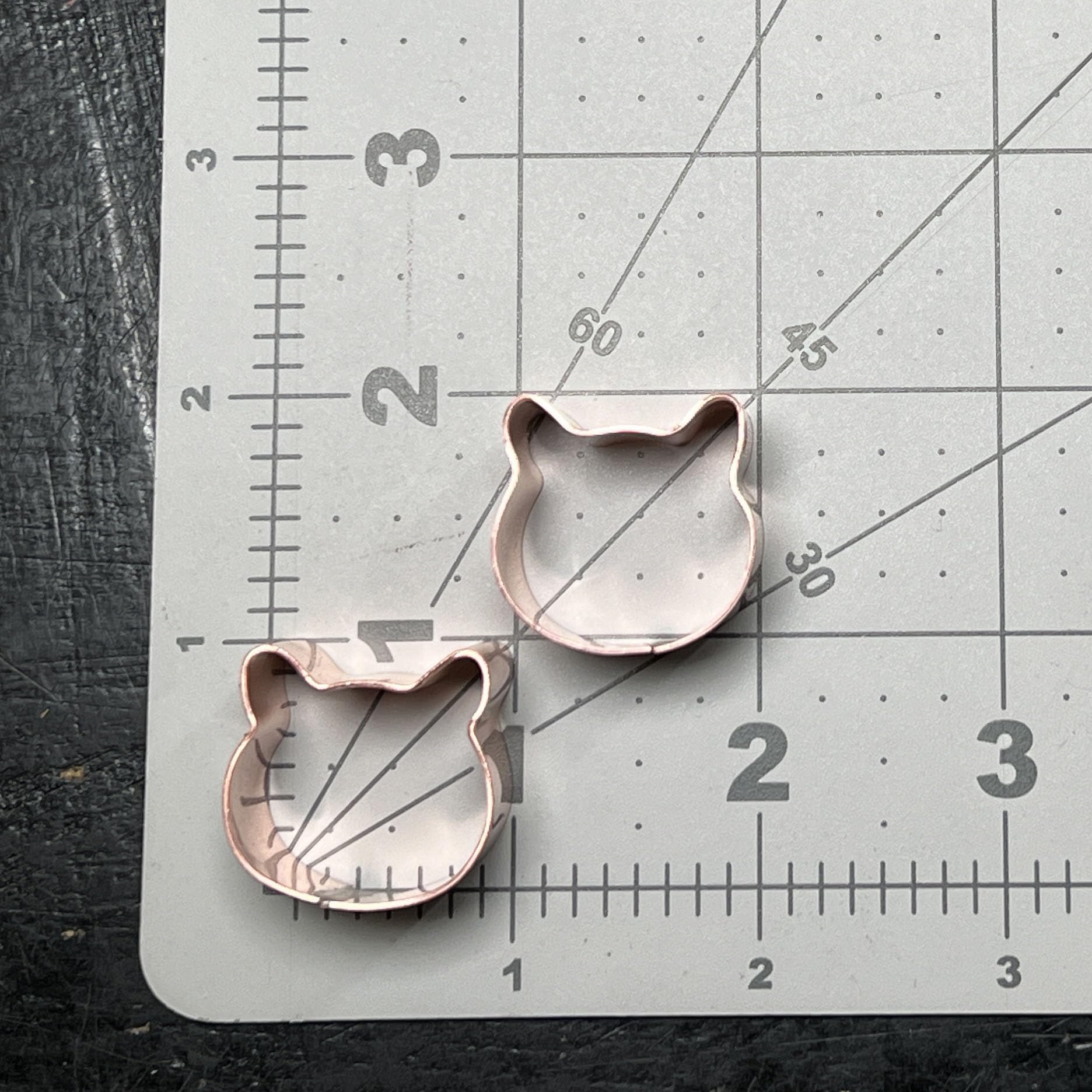Tiny 1 Inch Cat Face Cookie Cutter Set Of 2 - Handcrafted Copper By The Fussy Pup