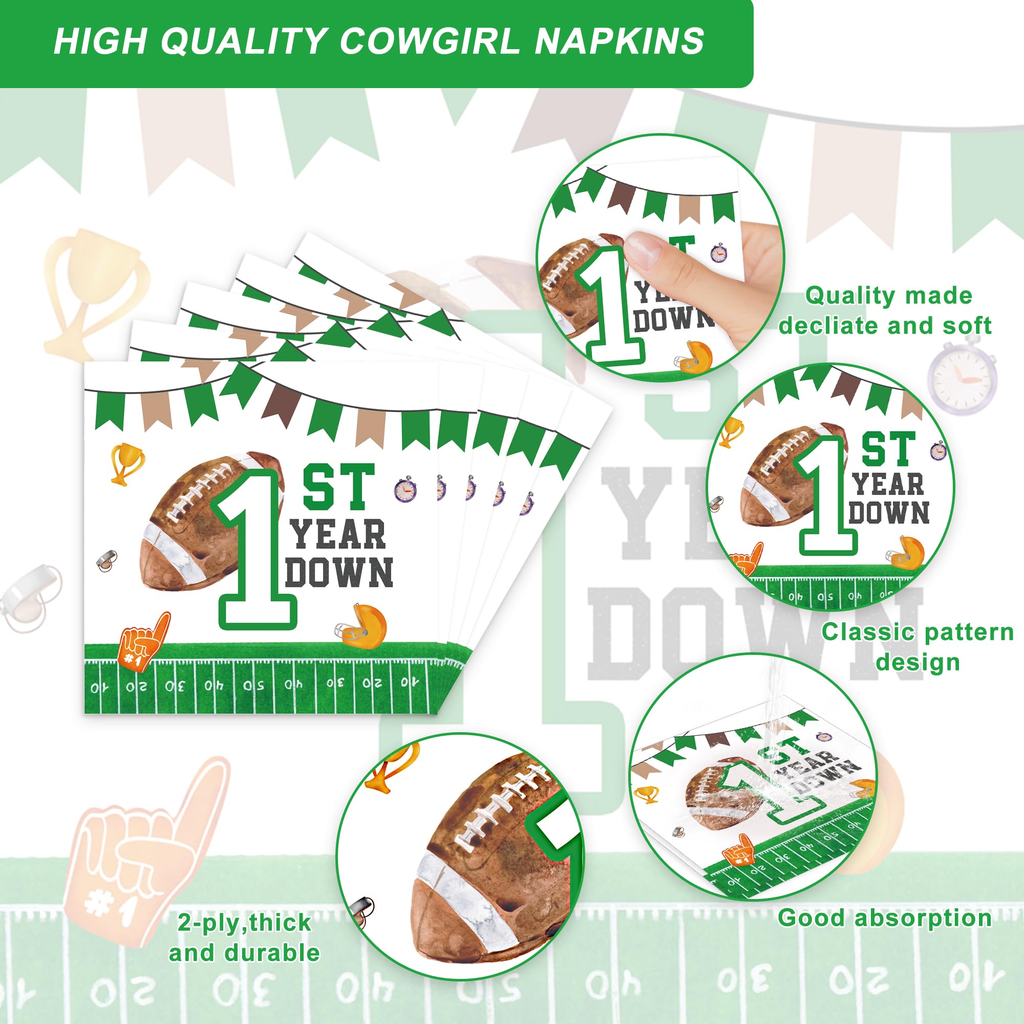120Pcs First Down Football Birthday Party Supplie For Baby Boys Kids 1St Football Birthday Party Decorations Fist Down Game On T