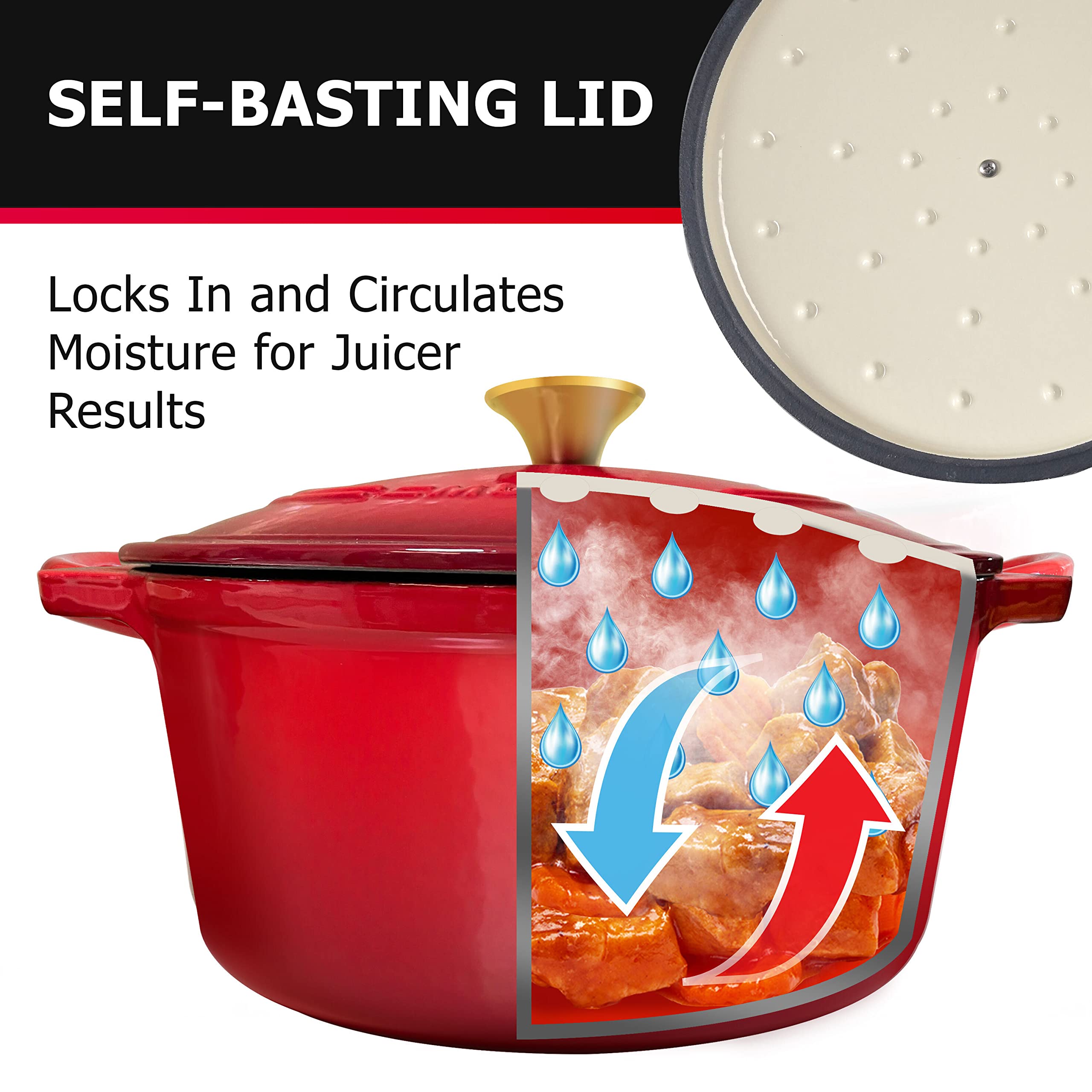 Mueller 6 Qt Enameled Cast Iron Dutch Oven, Heavy-Duty Casserole Dish And Braiser Pan With Lid And Stainless Knob, Safe For All