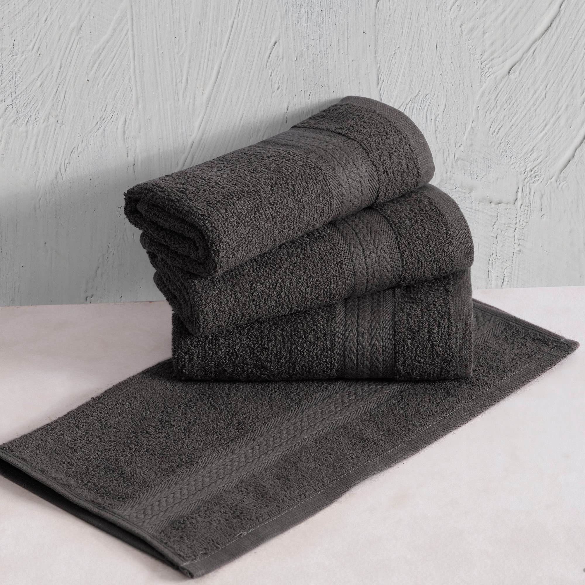 REGAL RUBY 4 Pieces Grey Washcloths Bath Linen Set Quick-Dry  Highly Absorbent  Soft Feel Towels  Premium Quality Flannel Face Cloths