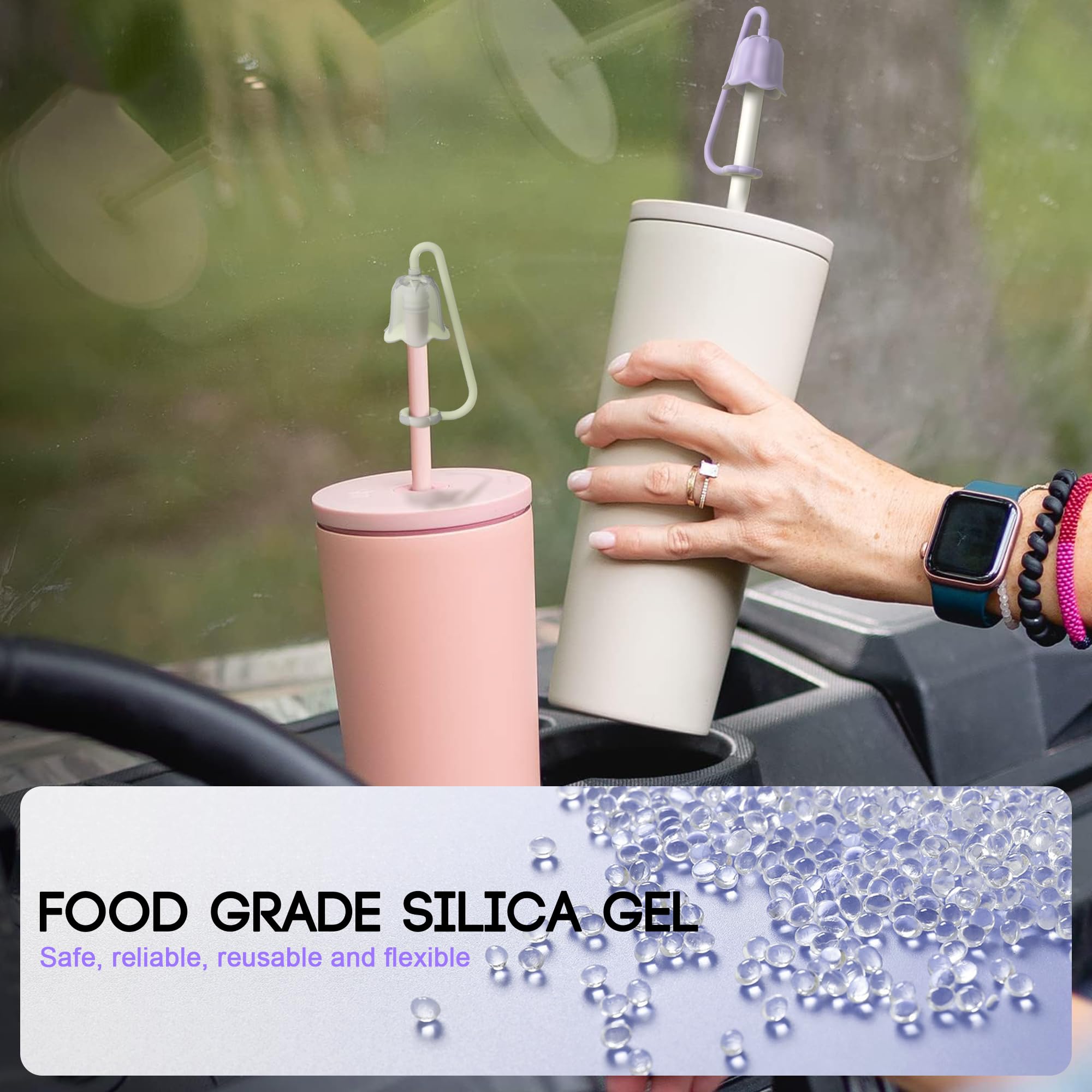 Neepanda 5Pcs Silicone Straw Covers For Stanley Yeti Tumbler Cup, Reusable Drinking Straw Cap Easy To Clean, Dust-Proof Flower S