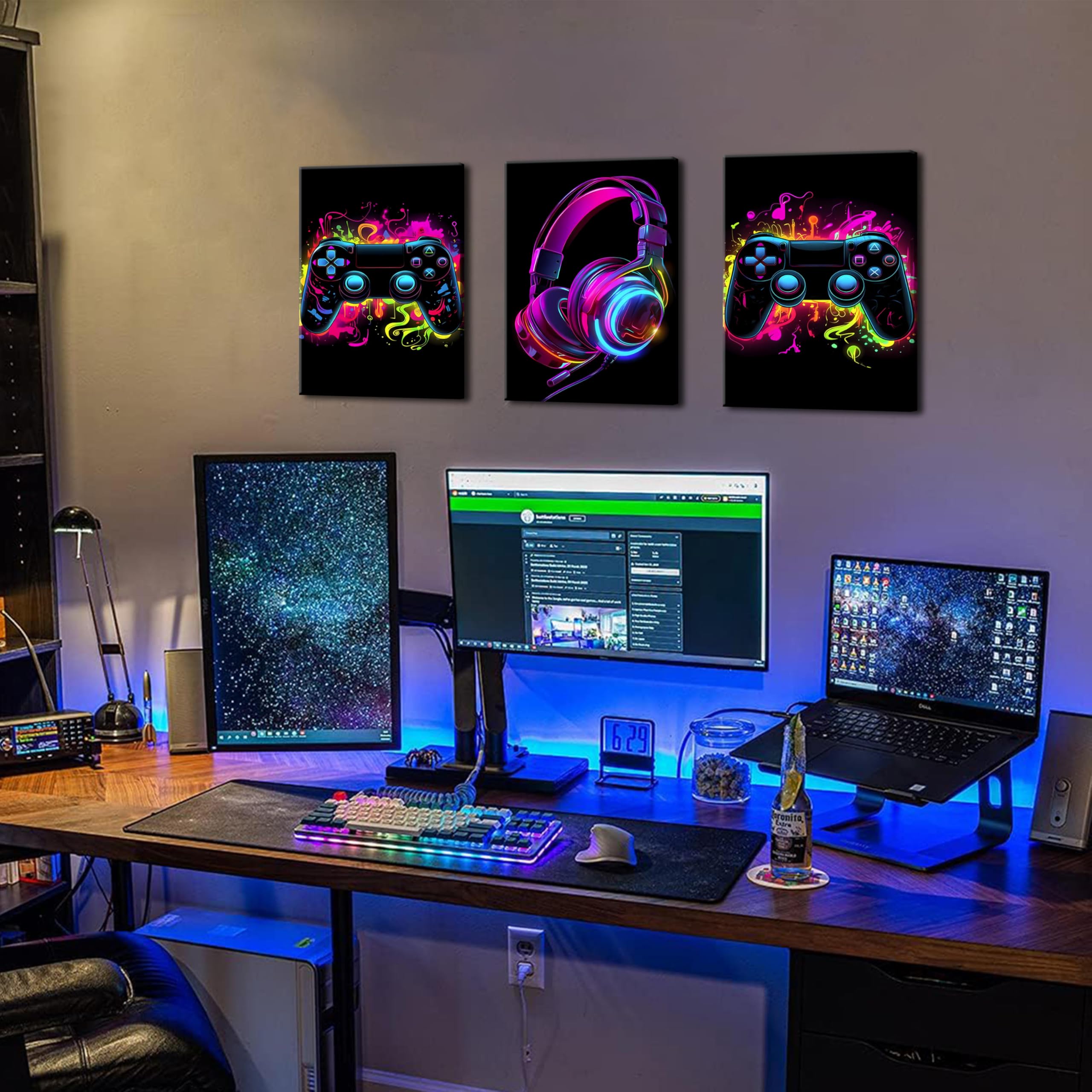 Bgfce Game Room Decor Set Of 3, Neon Gaming Video Game Room Wall Art, Gaming Canvas Paintings Posters Prints For Teen Boys Room