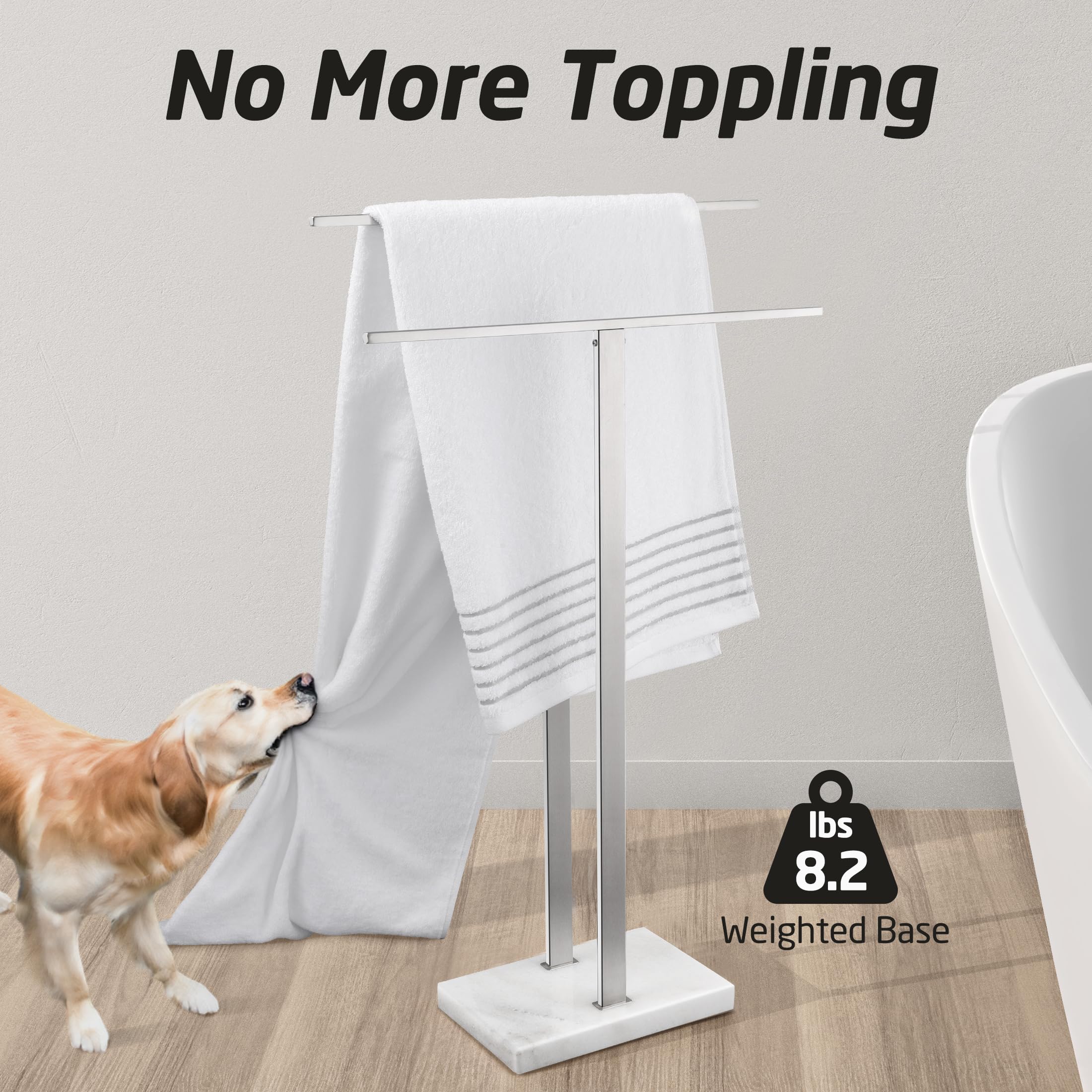 Kes Standing Towel Rack 2-Tier Towel Rack Stand With Marble Base For Bathroom Floor, Upgrade Steady Design, Pro-Grade 18/8 Stain