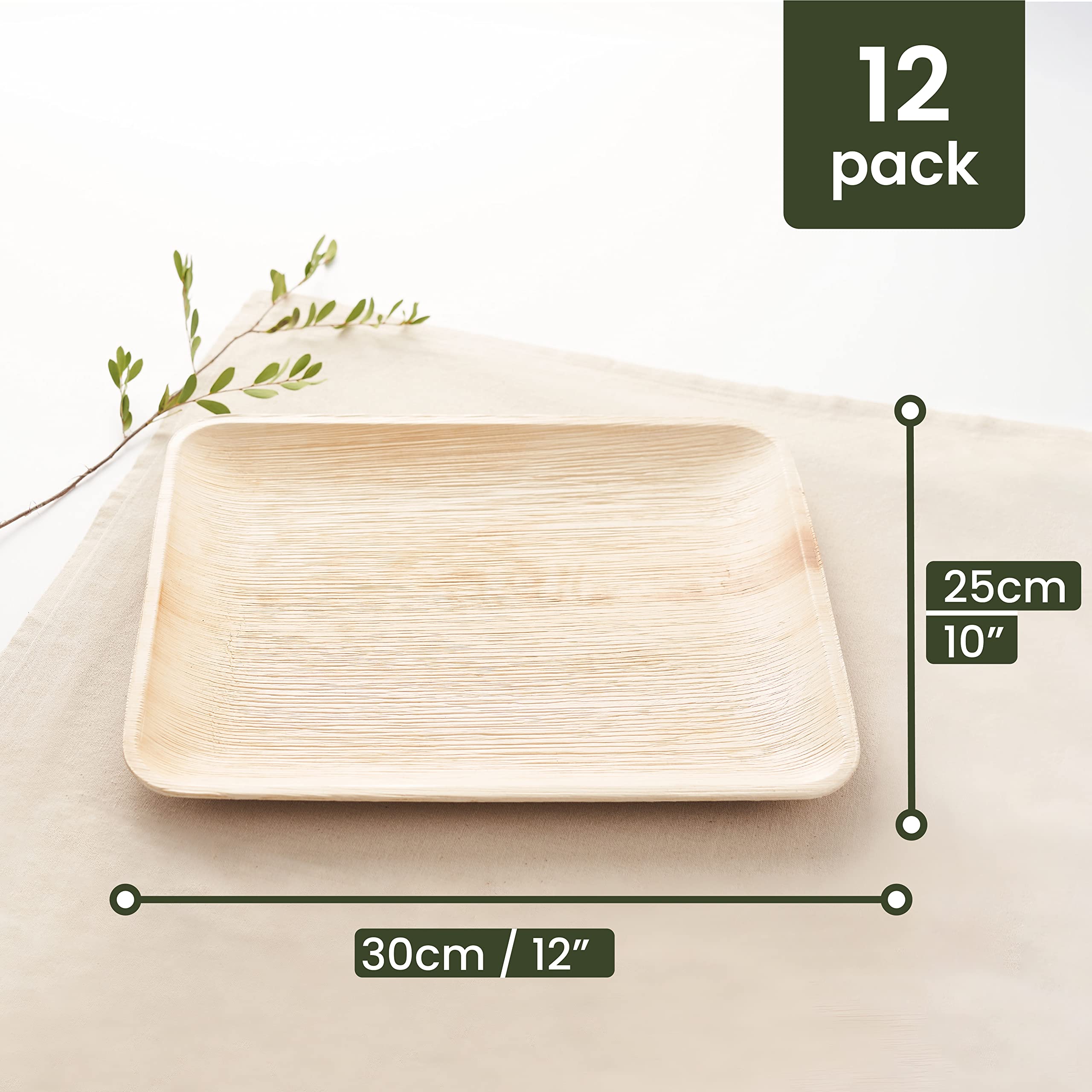 Haago 12 Pack 12'' Palm Leaf Plates/Platter Trays (Rectangular) Like Bamboo Plates | Biodegradable & Disposable Plates Tableware