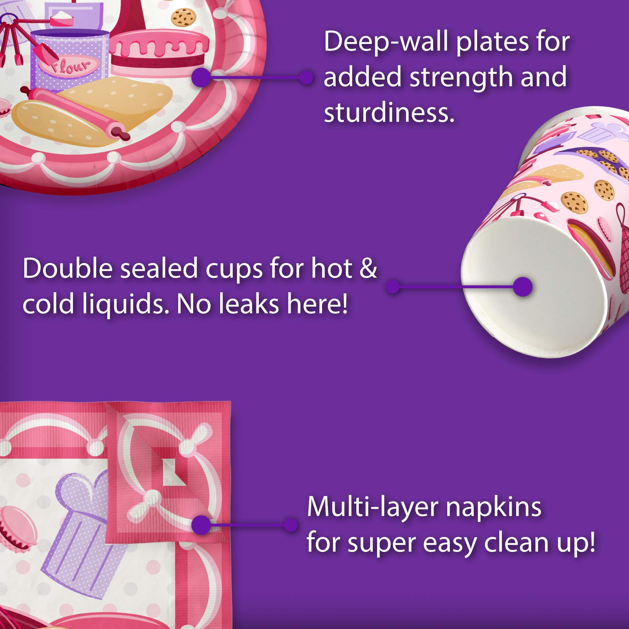 Little Baker Birthday Party Supplies Set Plates Napkins Cups Tableware Kit for 16